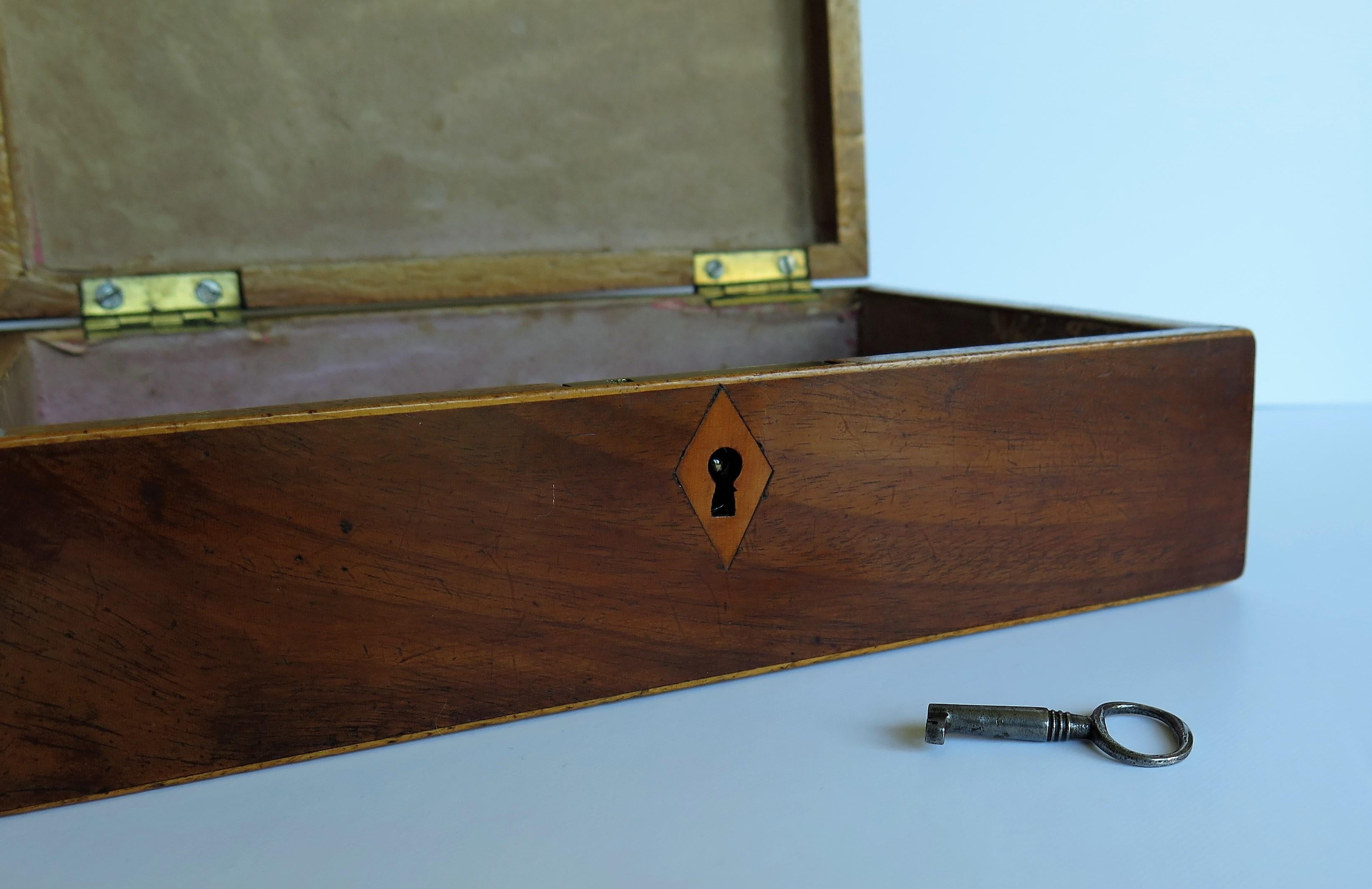 Georgian Mahogany Inlaid Box with Hinged Lid Lock and Key, English, circa 1800 9