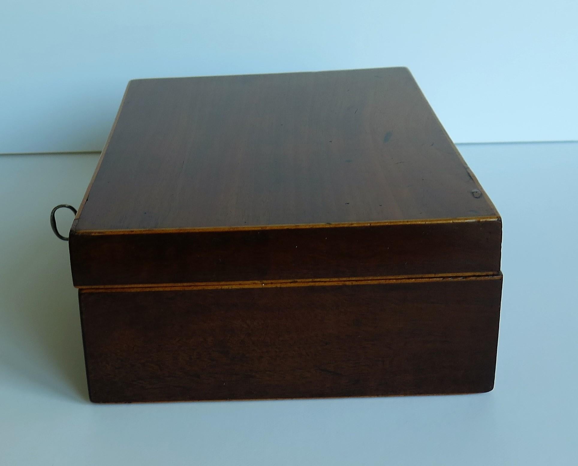 18th Century Georgian Mahogany Inlaid Box with Hinged Lid Lock and Key, English, circa 1800