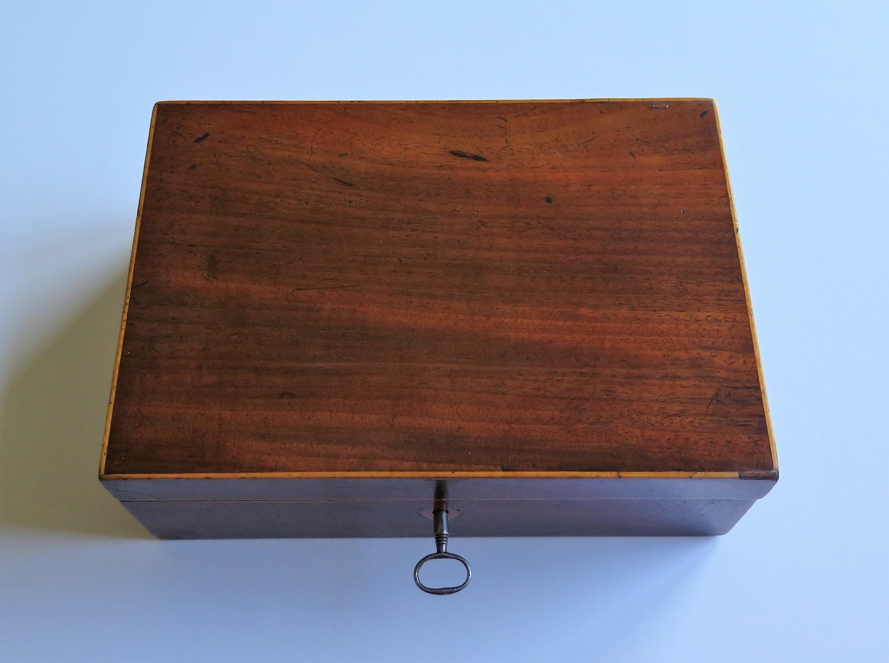 Georgian Mahogany Inlaid Box with Hinged Lid Lock and Key, English, circa 1800 1