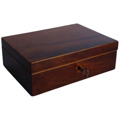 Georgian Mahogany Inlaid Box with Hinged Lid Lock and Key, English, circa 1800