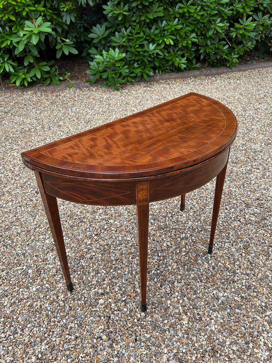 English Georgian Mahogany Inlaid Demi Lune Card Table