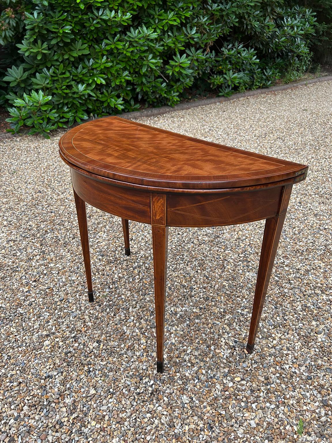 Hand-Crafted Georgian Mahogany Inlaid Demi Lune Card Table For Sale