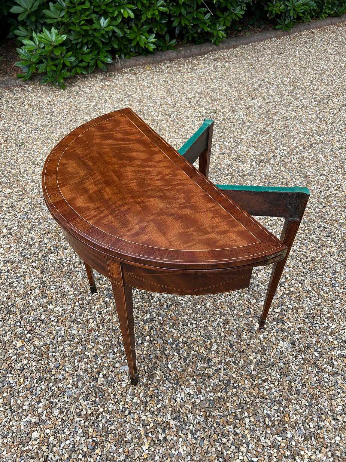 19th Century Georgian Mahogany Inlaid Demi Lune Card Table