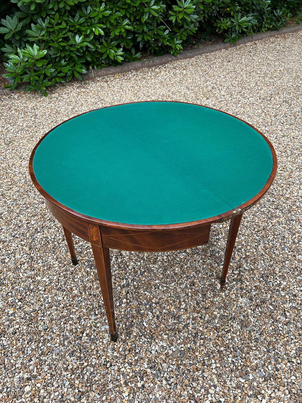 Georgian Mahogany Inlaid Demi Lune Card Table 1