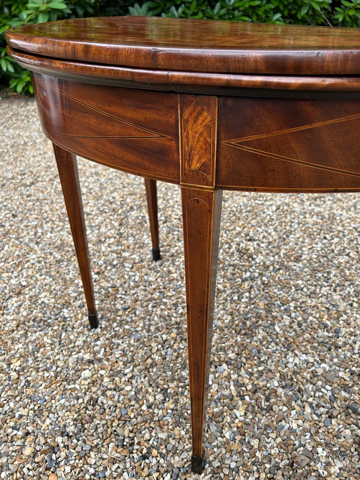 Georgian Mahogany Inlaid Demi Lune Card Table 3