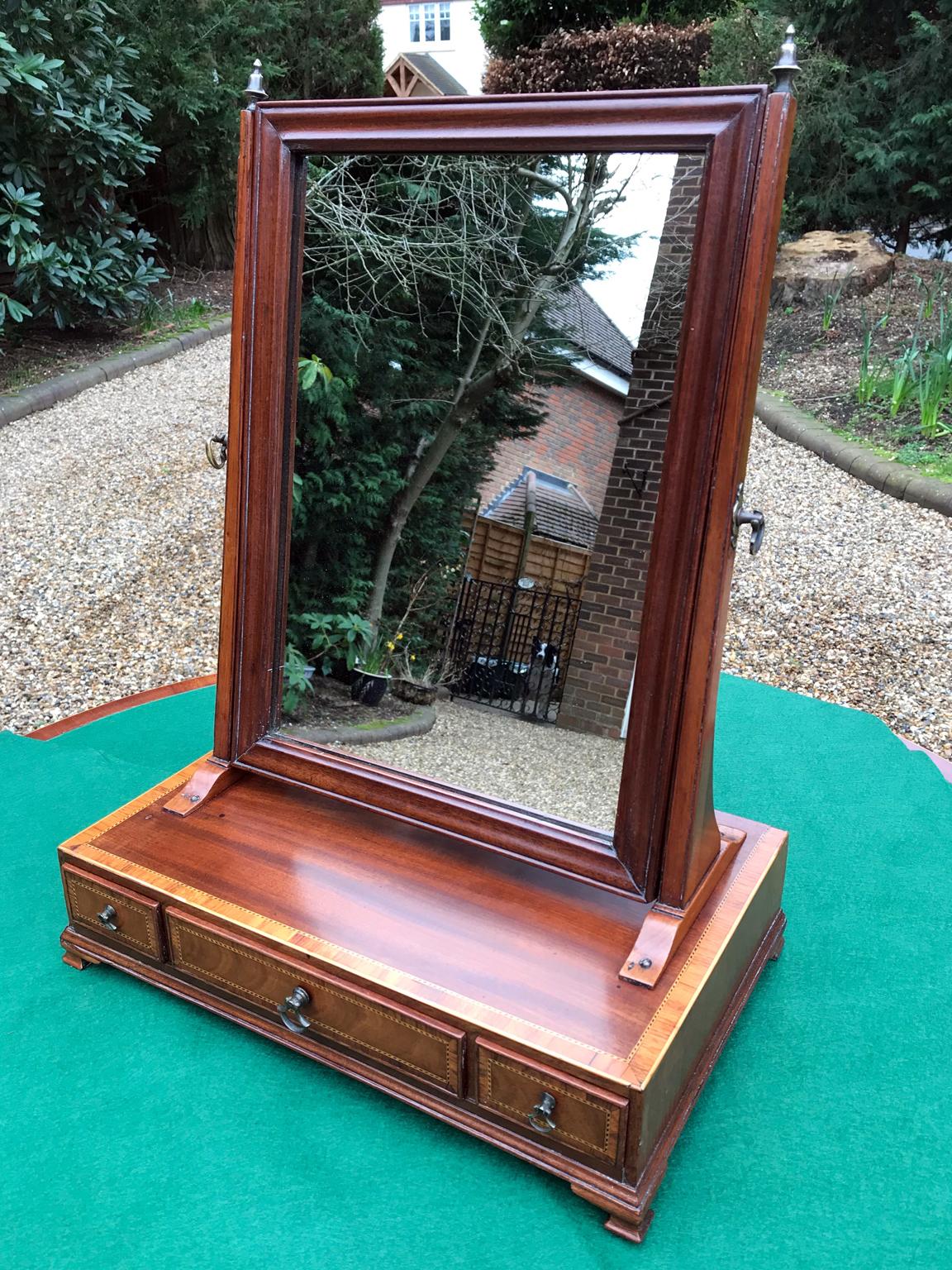 British Georgian Mahogany Inlaid Swing Frame Dressing Mirror