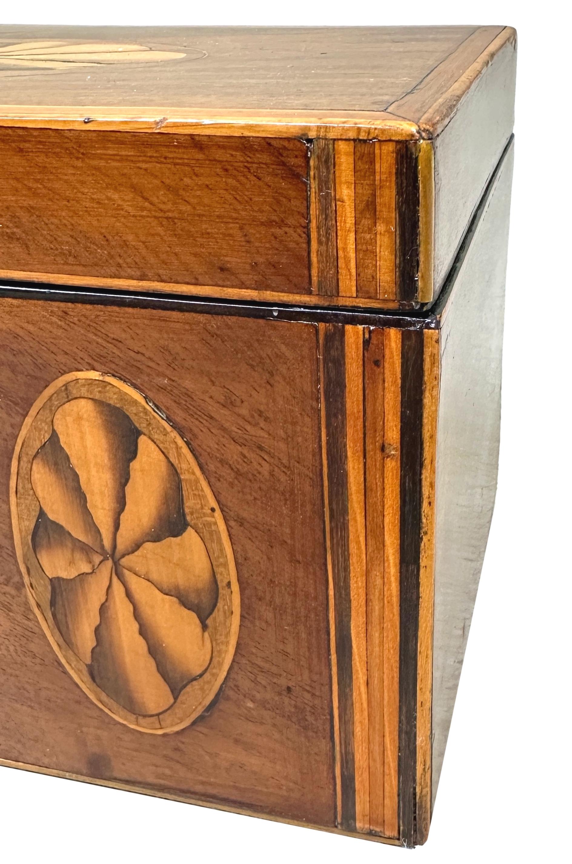 Georgian Mahogany & Inlaid Tea Caddy In Good Condition For Sale In Bedfordshire, GB