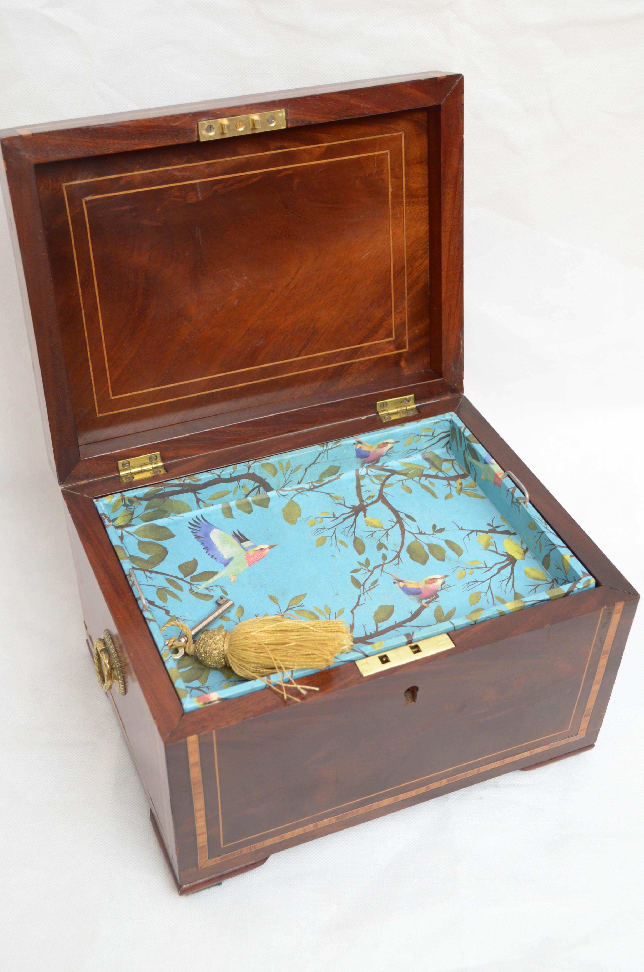 English Georgian Mahogany Jewelry Box with Tray