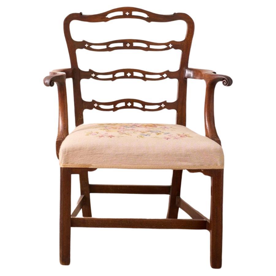 Georgian mahogany ladder back open armchair For Sale