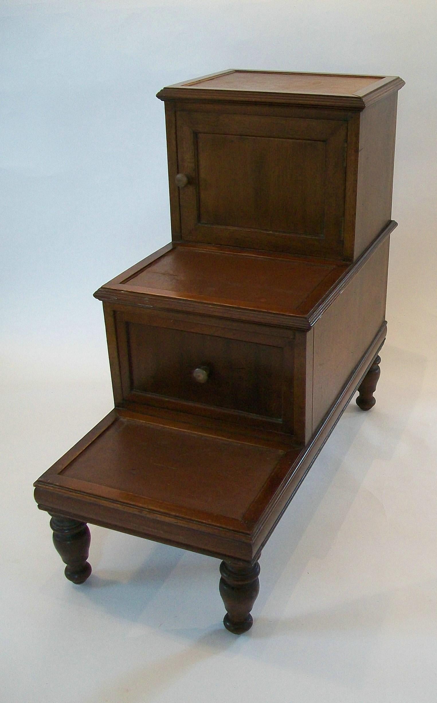 English Georgian Hardwood & Leather Library Steps, United Kingdom, Early 19th Century For Sale