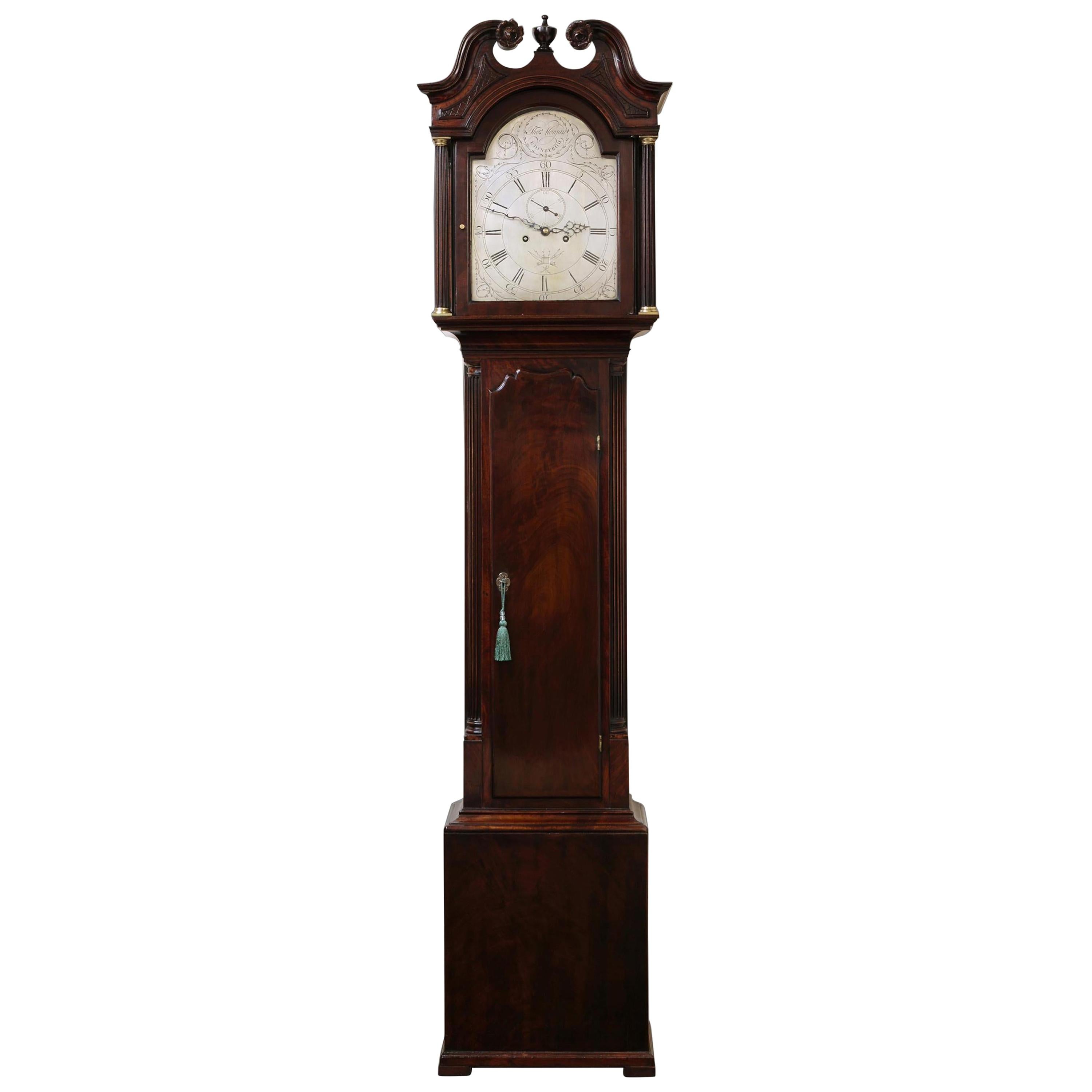 Horloge de parquet géorgienne en acajou de Thomas Morgan, Édimbourg