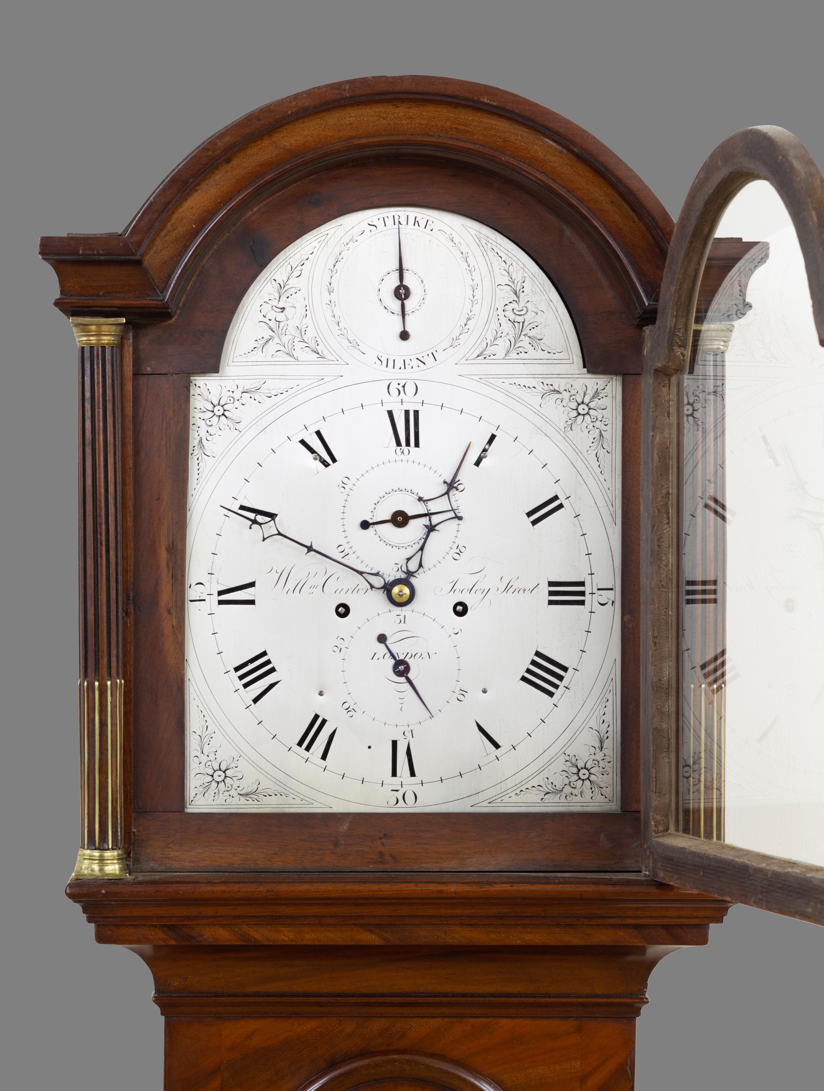 English Georgian Mahogany Longcase Clock by William Carter, Tooley Street, London