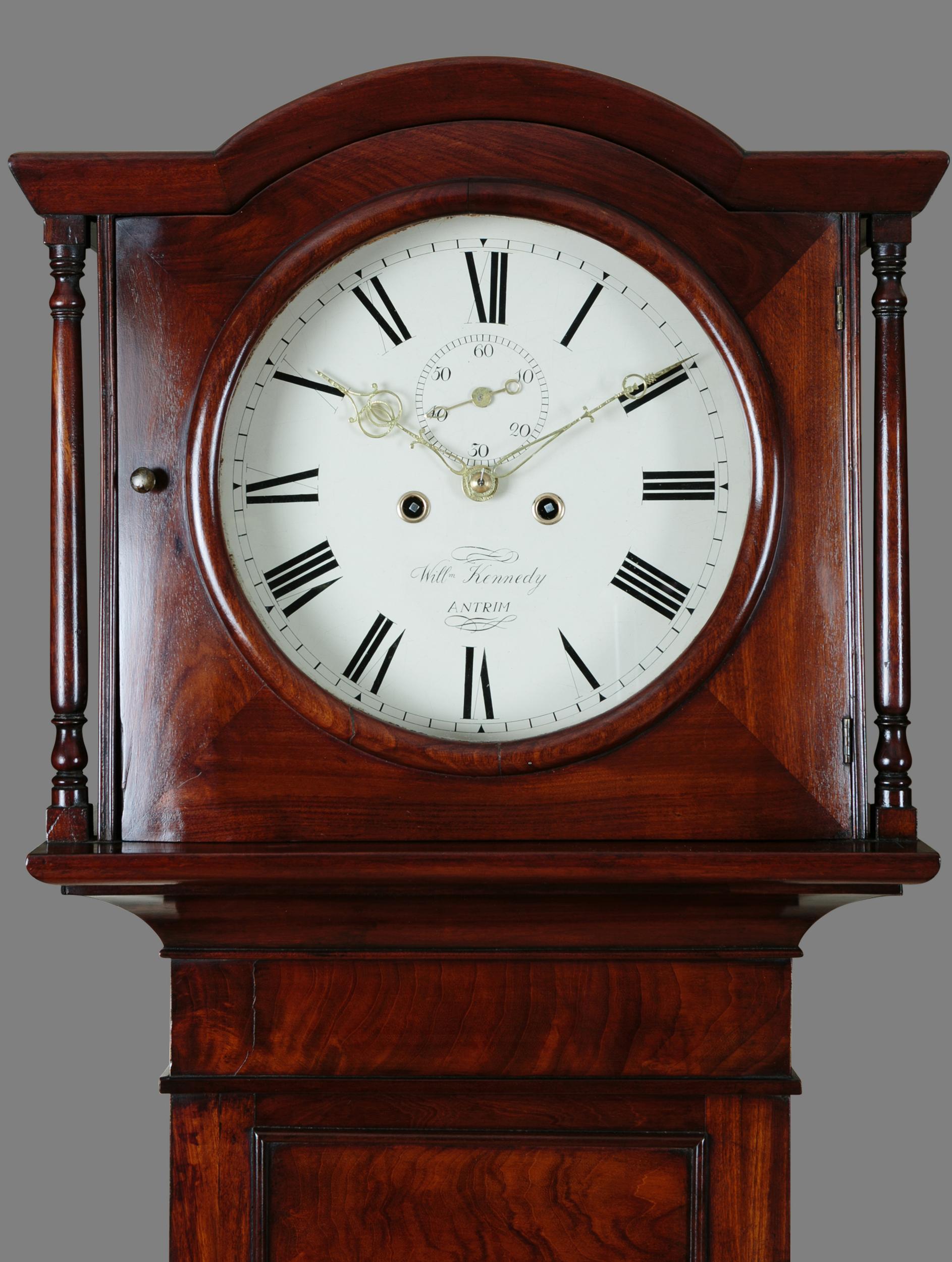 British Georgian Mahogany Longcase Clock by William Kennedy, Antrim