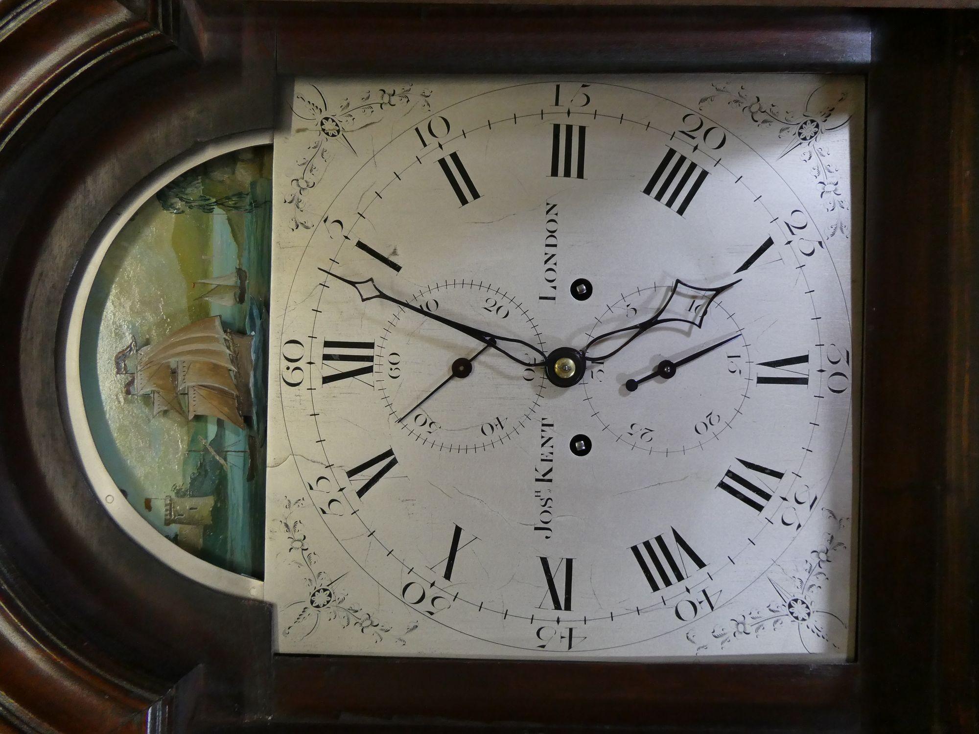 Georgian Mahogany Longcase Clock with Rocking Ship Automation, Jos. Kent, London For Sale 2