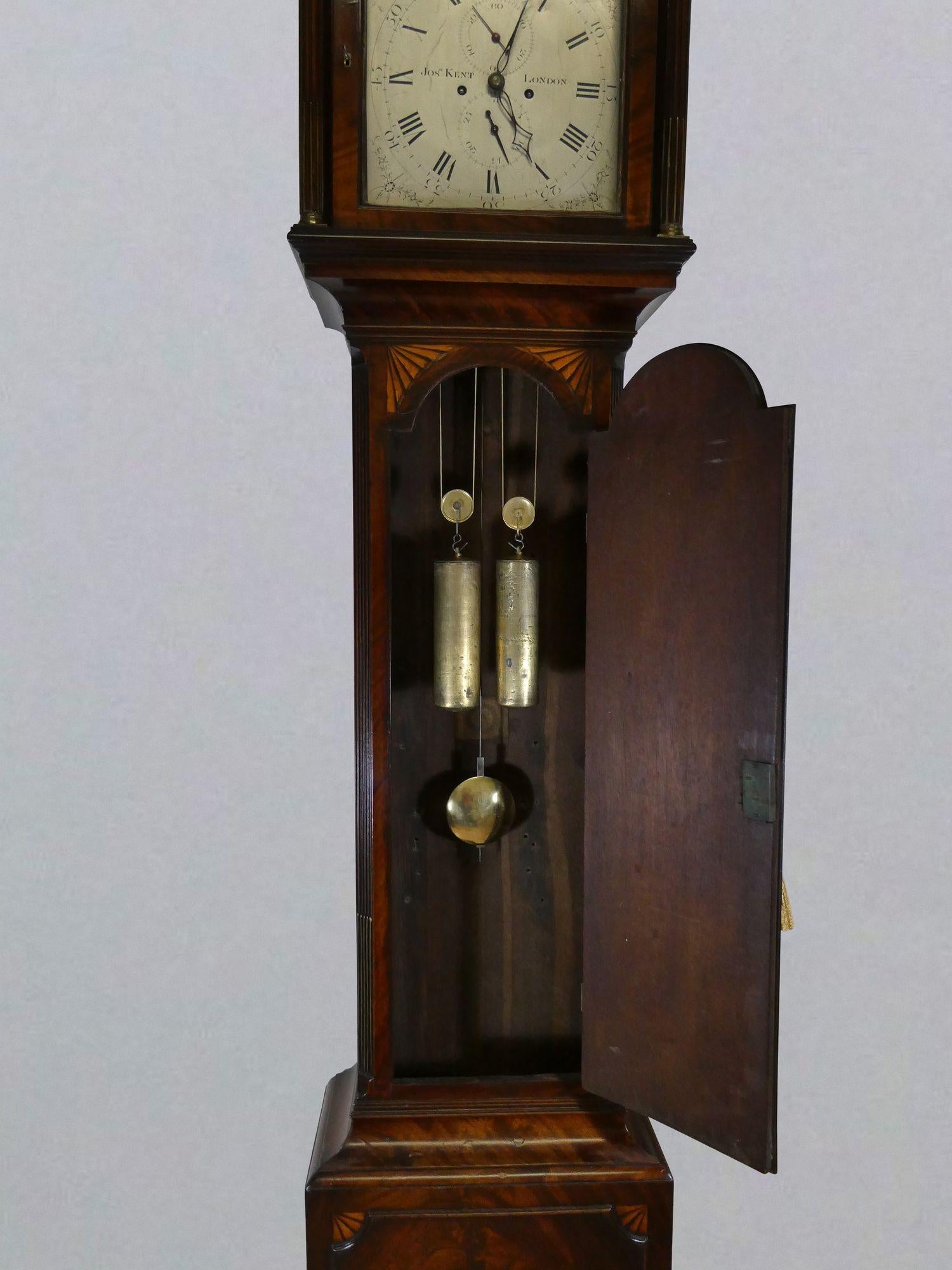 Georgian Mahogany Longcase Clock with Rocking Ship Automation, Jos. Kent, London For Sale 4
