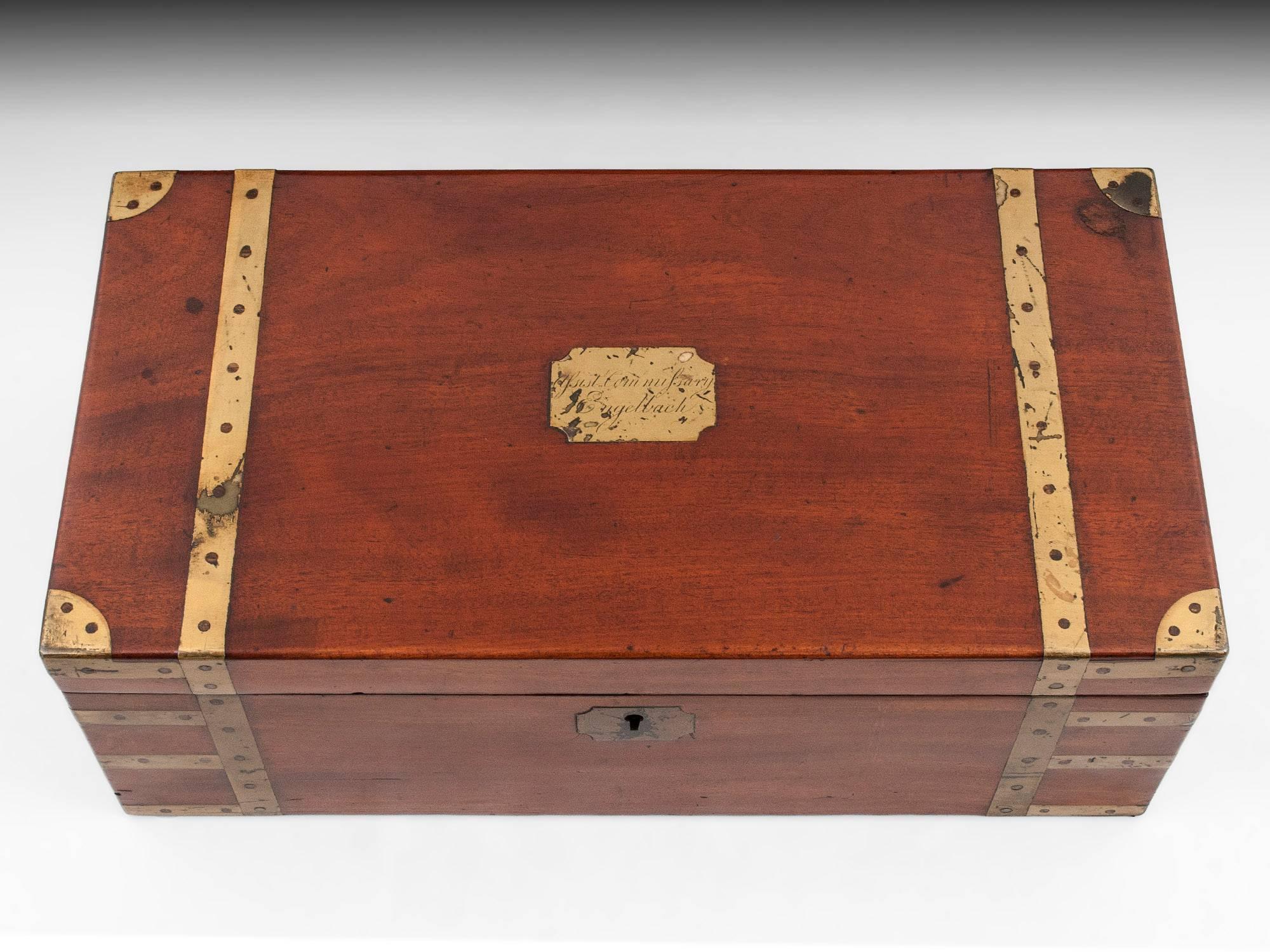 British Georgian Mahogany Military Captains Campaign Writing Box Early 19th Century