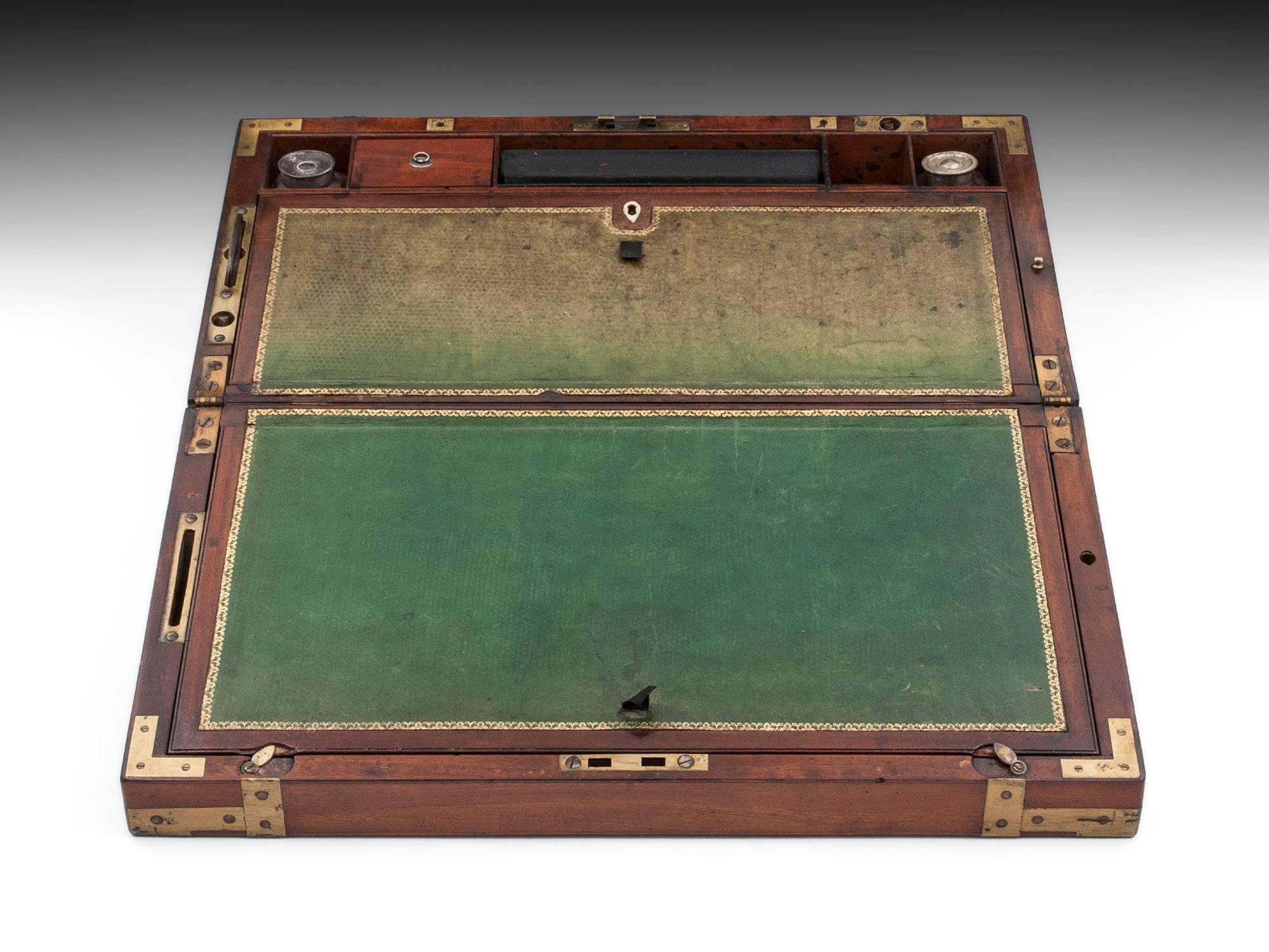 Brass Georgian Mahogany Military Captains Campaign Writing Box Early 19th Century