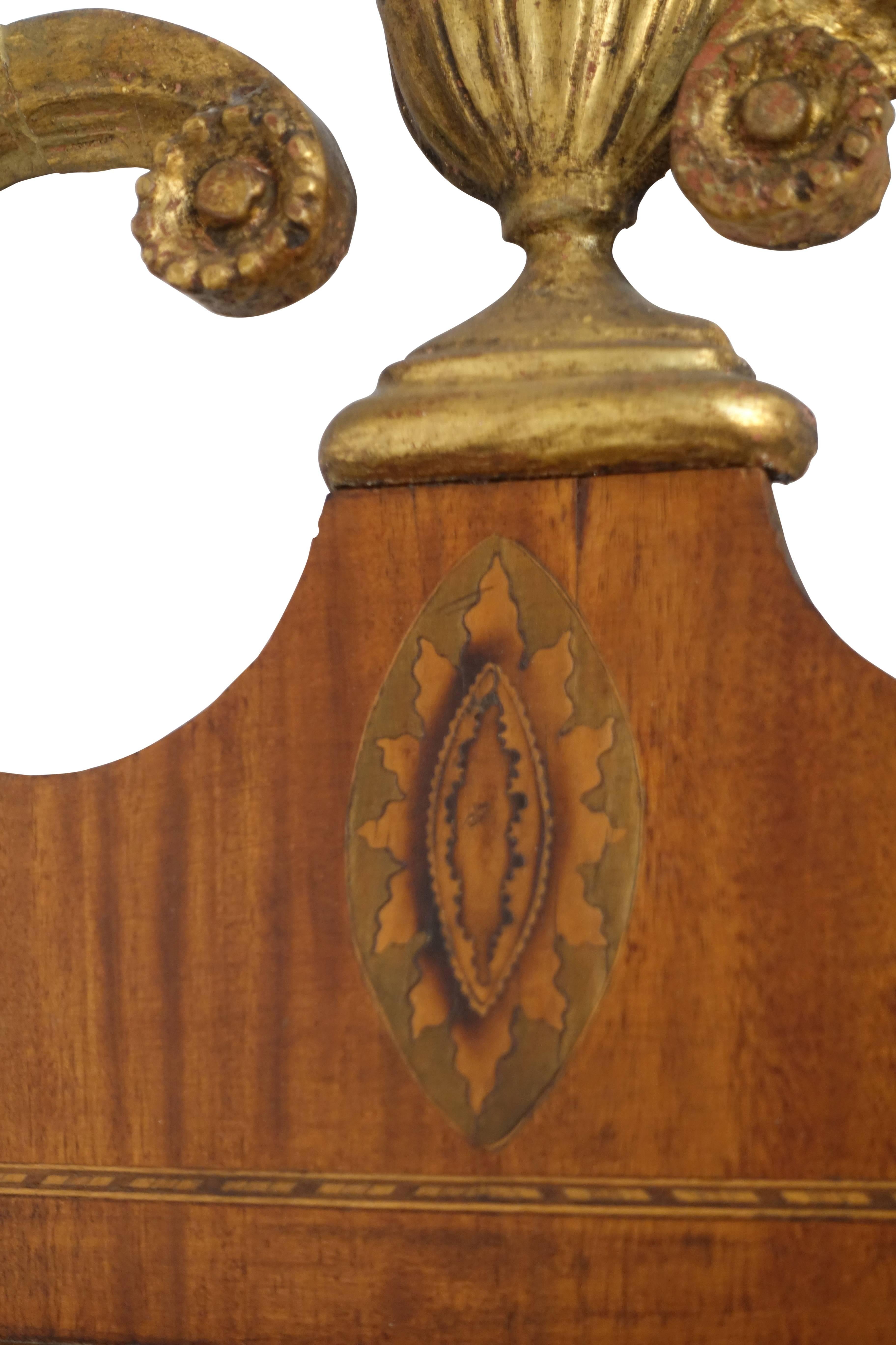 Gilt Georgian Mahogany Mirror with Satinwood Inlay, England, circa 1800s