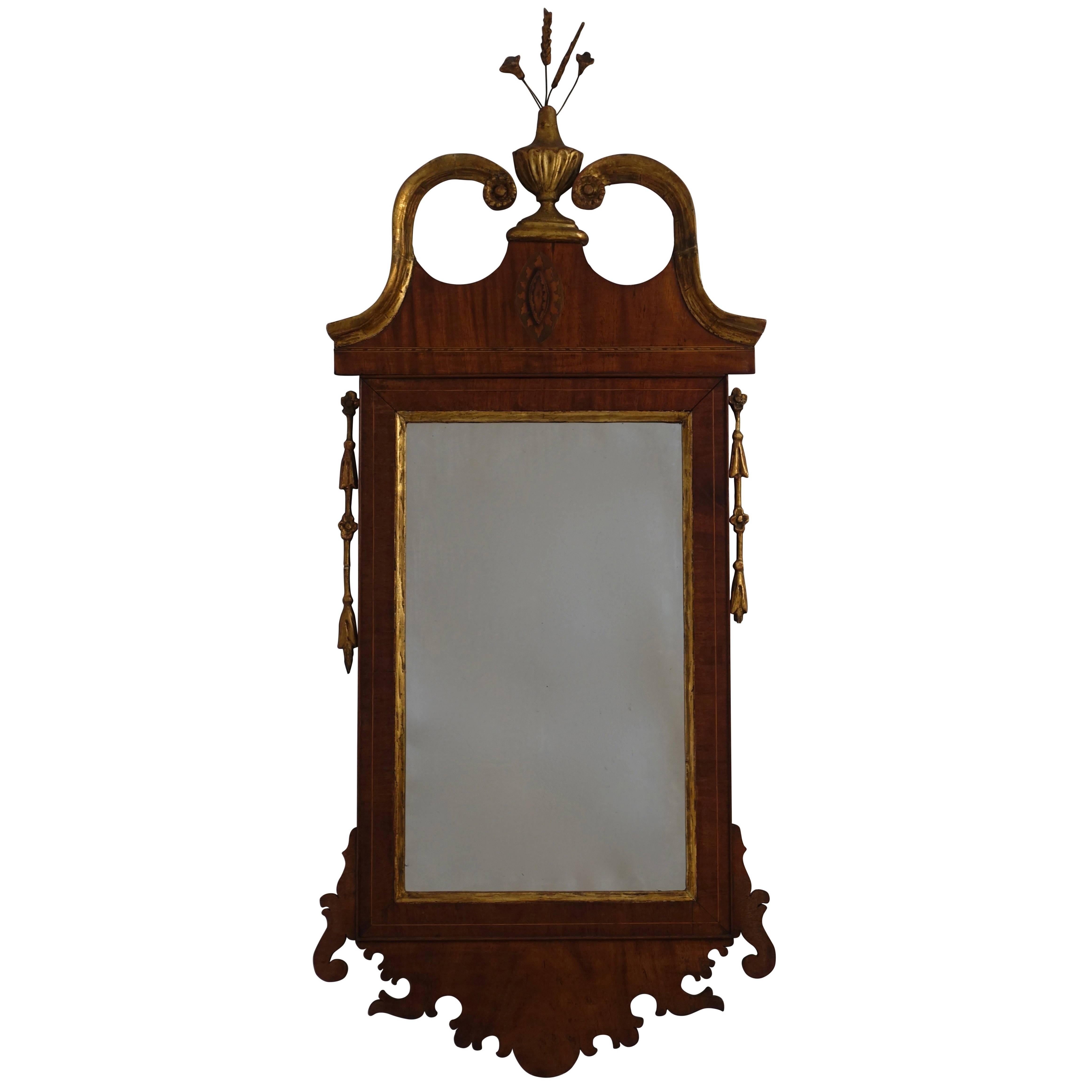 Georgian Mahogany Mirror with Satinwood Inlay, England, circa 1800s