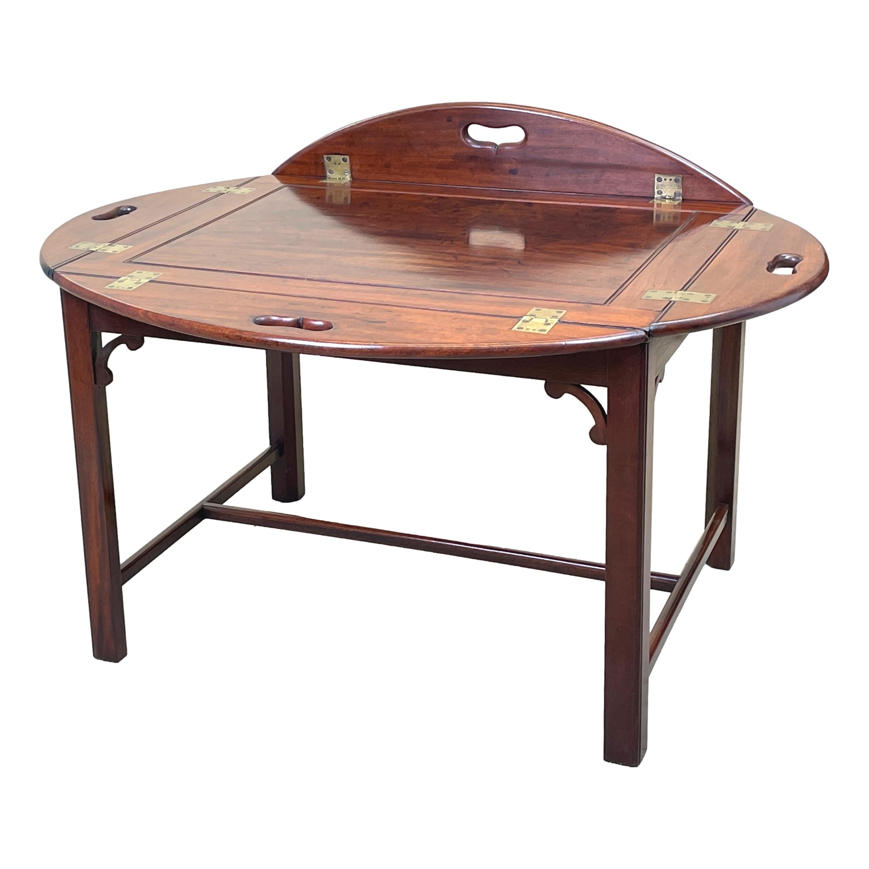 English Georgian Mahogany Oval Butlers Tray on Stand