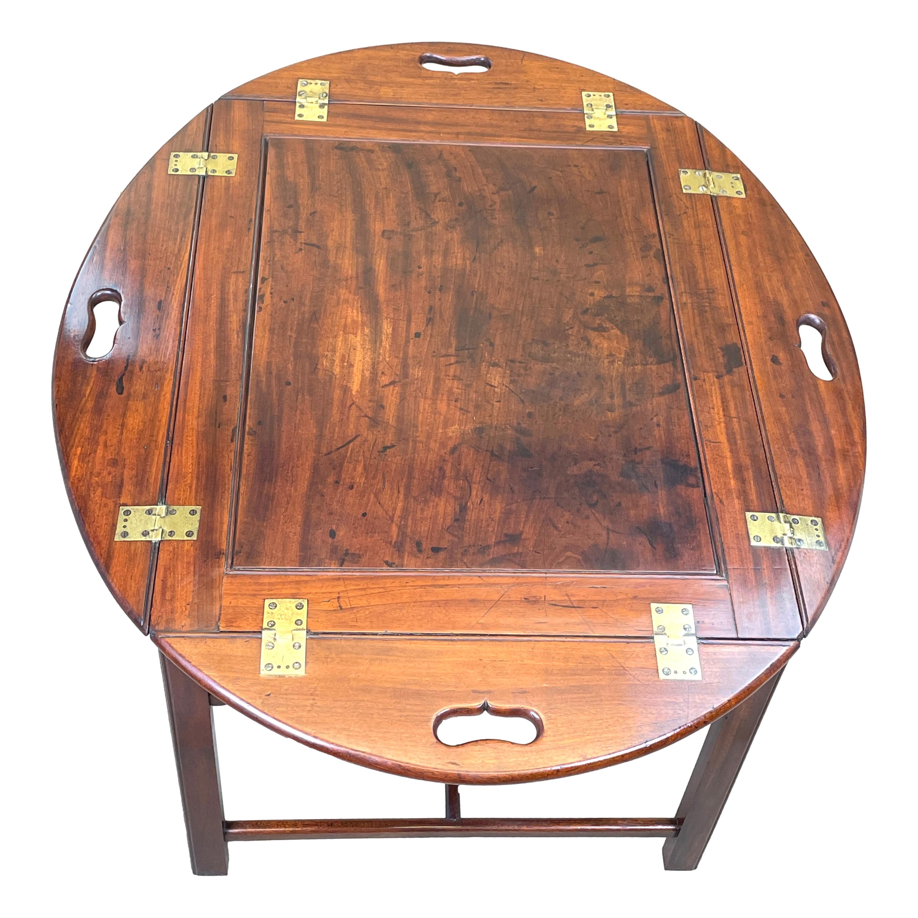Georgian Mahogany Oval Butlers Tray on Stand In Good Condition In Bedfordshire, GB