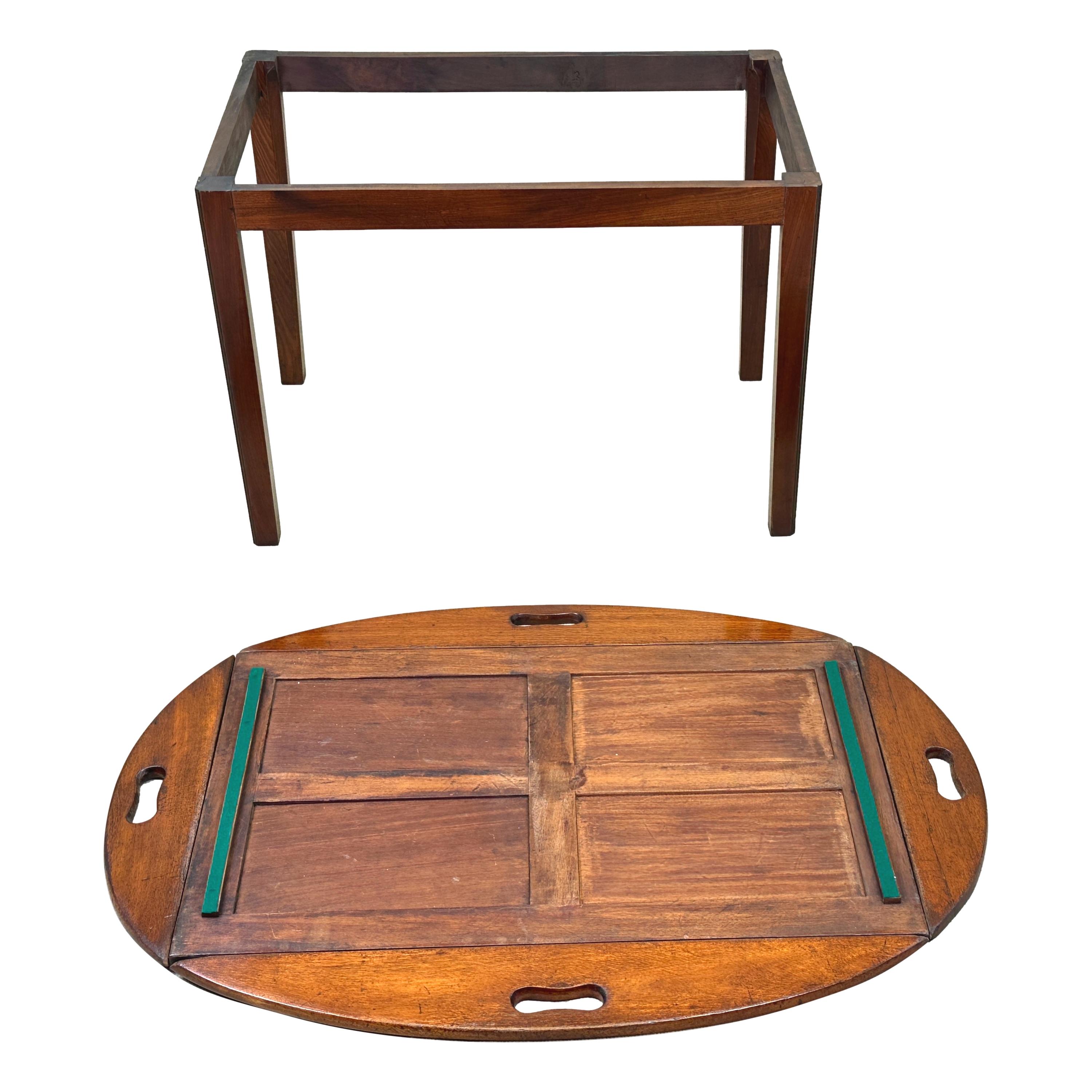 Georgian Mahogany Oval Butlers Tray on Stand In Good Condition For Sale In Bedfordshire, GB