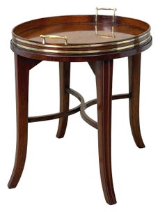 Georgian Mahogany Oval Tray On Stand With Brass Bound Decoration