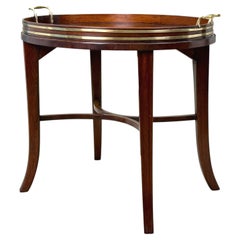 Georgian Mahogany Oval Tray On Stand With Brass Bound Decoration
