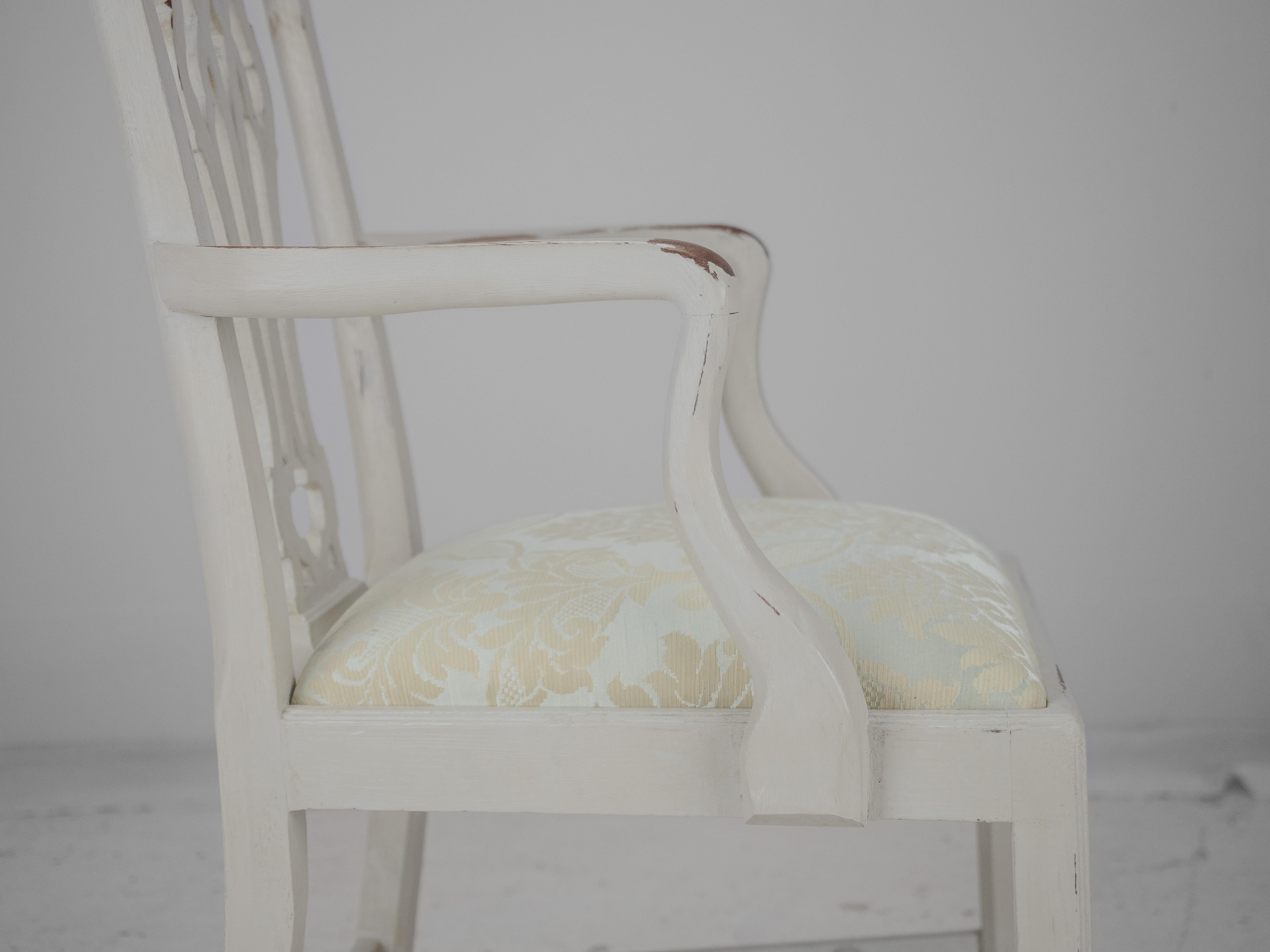 Georgian Painted Mahogany Elbow Chair Carver (Chippendale Dining Desk Armchair) For Sale 14