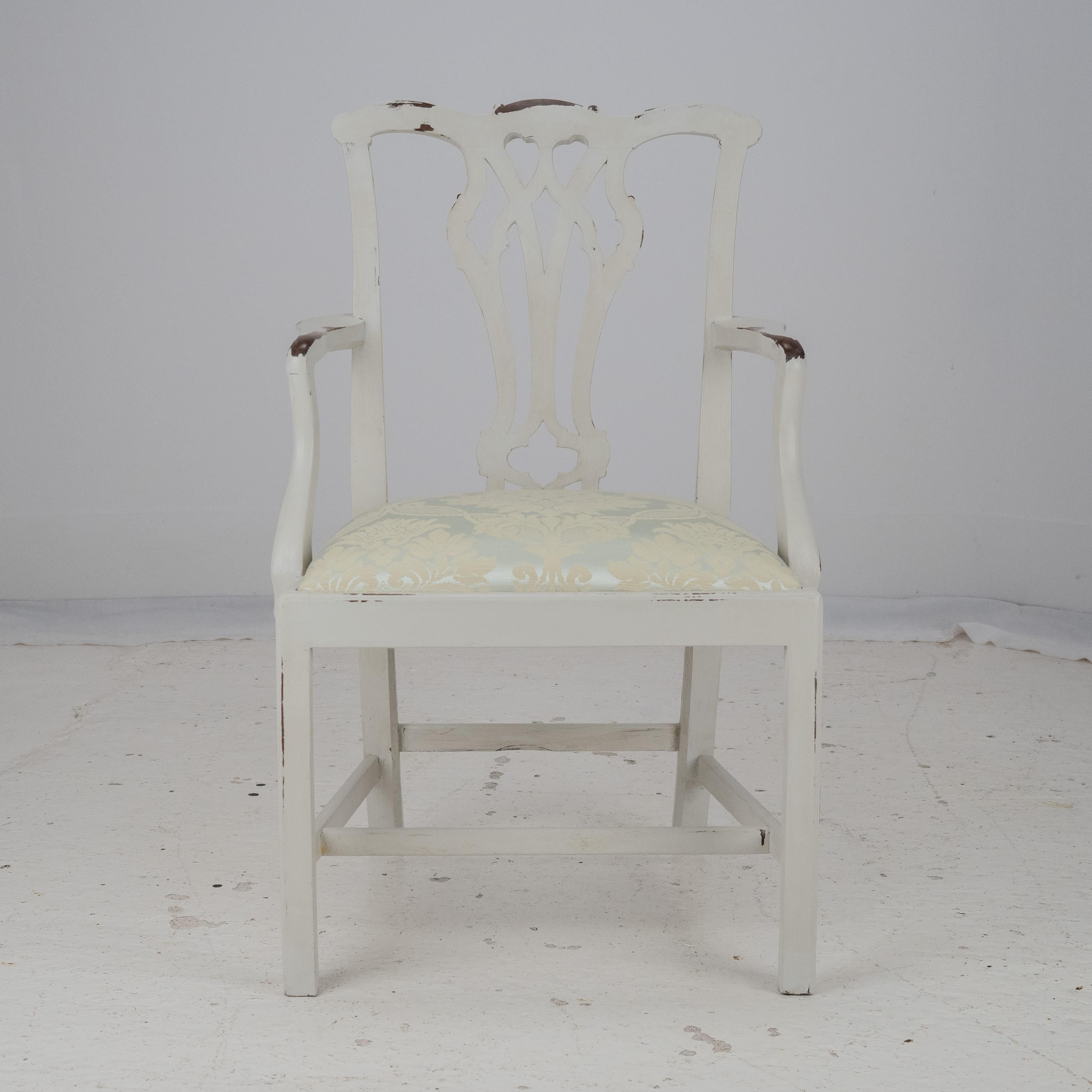 English Georgian Painted Mahogany Elbow Chair Carver (Chippendale Dining Desk Armchair) For Sale
