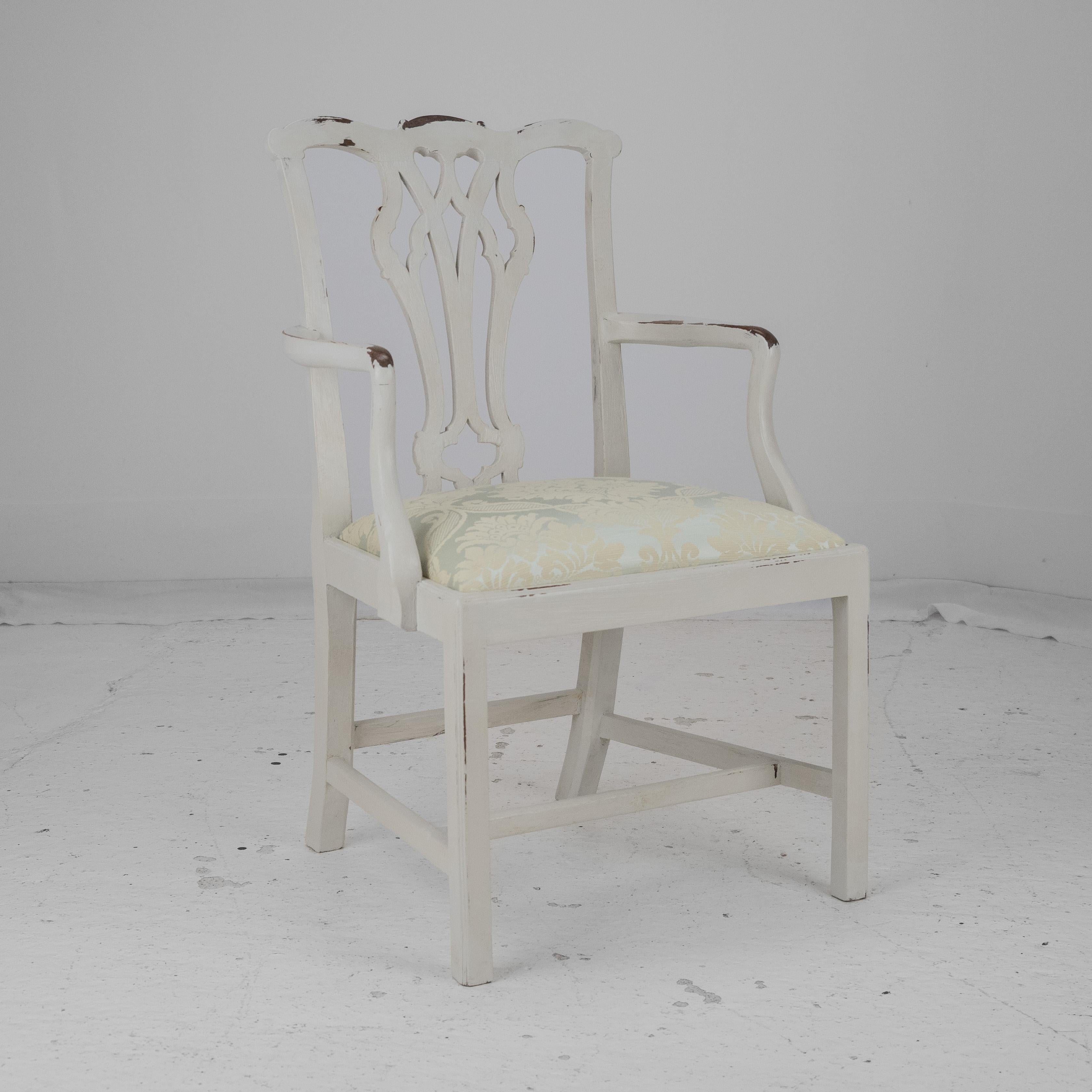 Georgian Painted Mahogany Elbow Chair Carver (Chippendale Dining Desk Armchair) In Good Condition For Sale In Leeds, GB