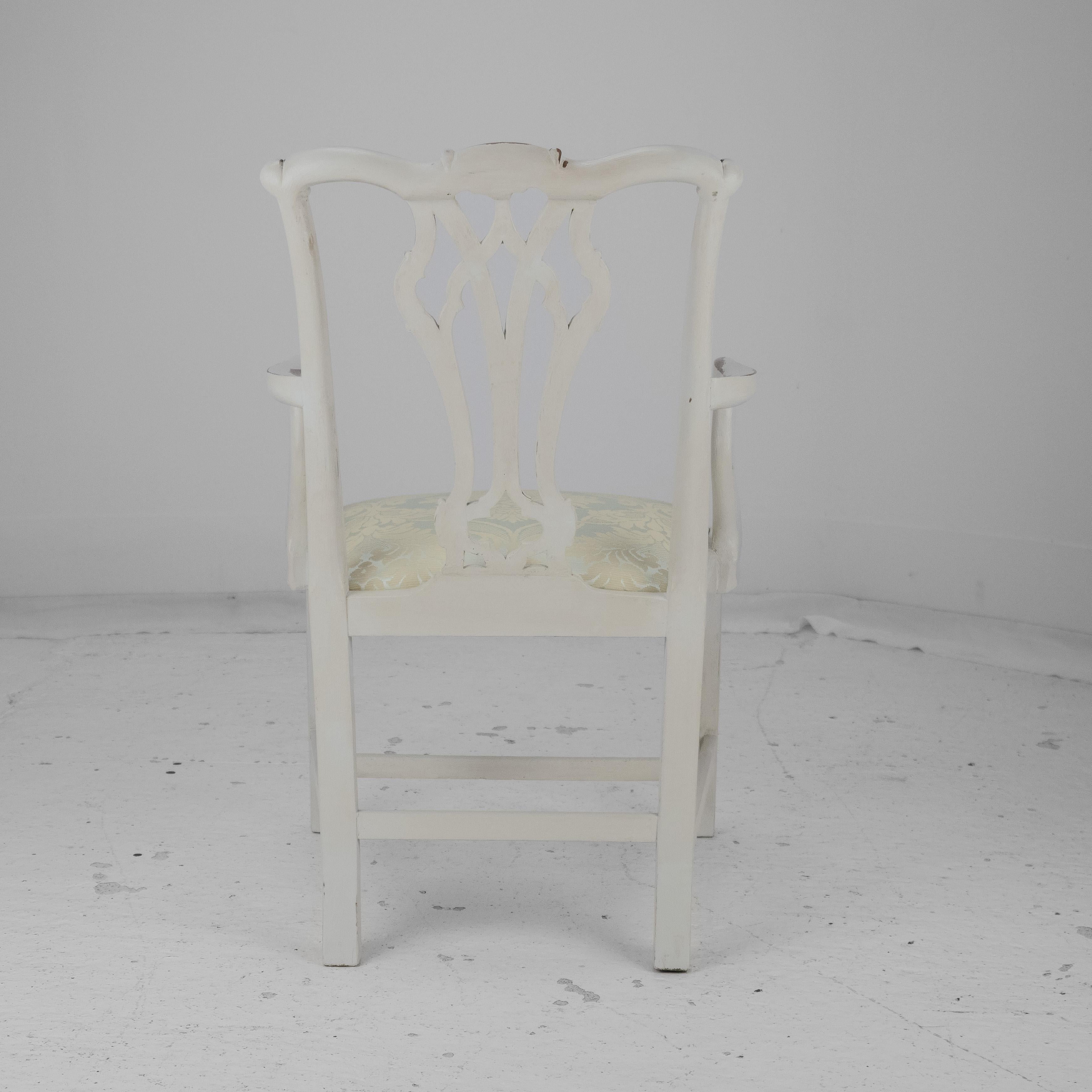 Georgian Painted Mahogany Elbow Chair Carver (Chippendale Dining Desk Armchair) For Sale 1