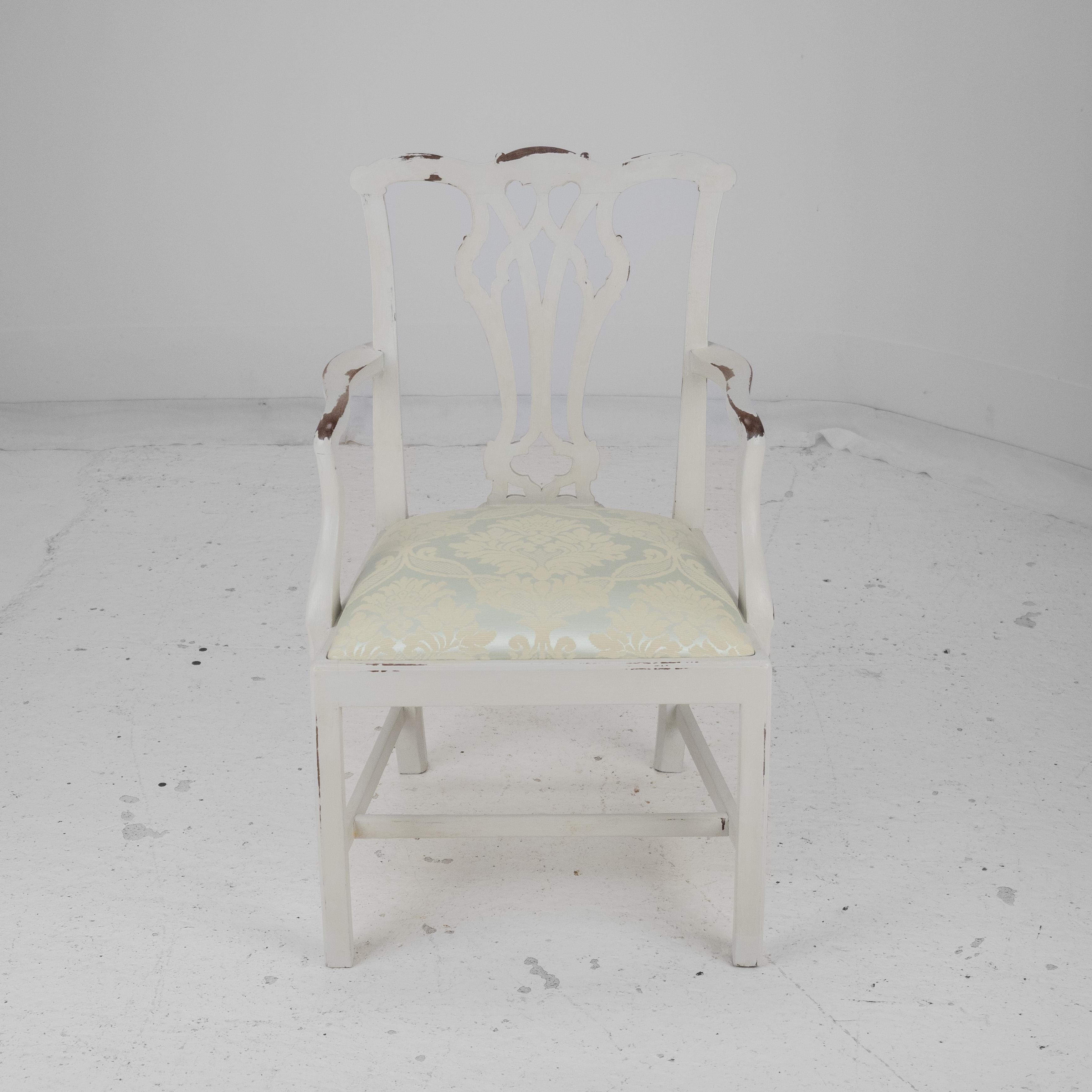 Georgian Painted Mahogany Elbow Chair Carver (Chippendale Dining Desk Armchair) For Sale 3