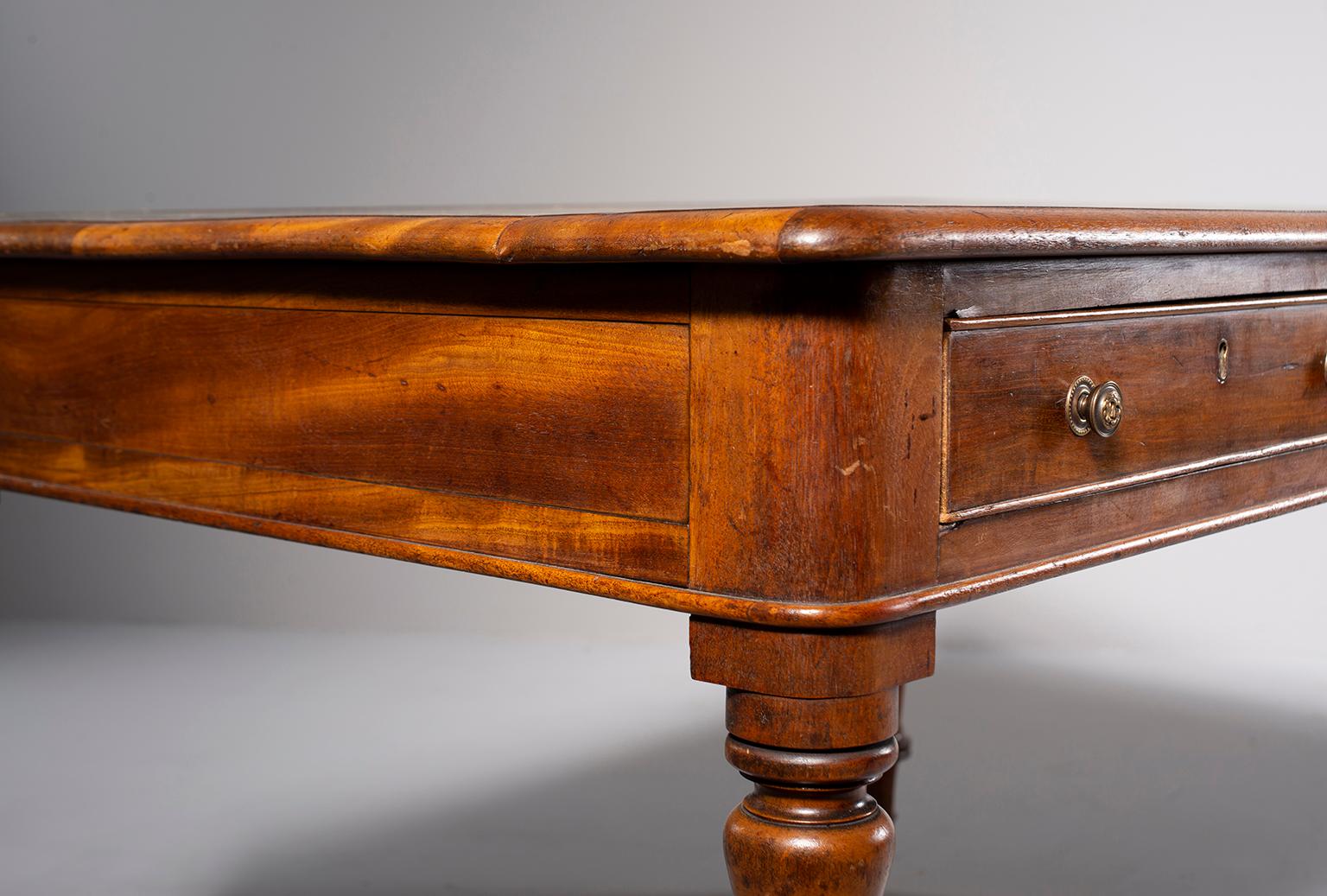 Georgian Mahogany Partners Desk with Embossed Green Leather Top 6