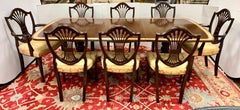 Georgian Mahogany Pedestal Table and 8 Carved Wheat Sheaf Chairs, Dining Set