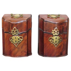 Antique Georgian Mahogany Petite Knife Boxes with Armorial Crest