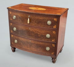 Antique Georgian Mahogany Satinwood Bow Front Chest Drawers Sheraton Period 18th Century
