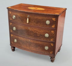 Georgian Mahogany Satinwood Bow Front Chest Drawers Sheraton Period 18th Century