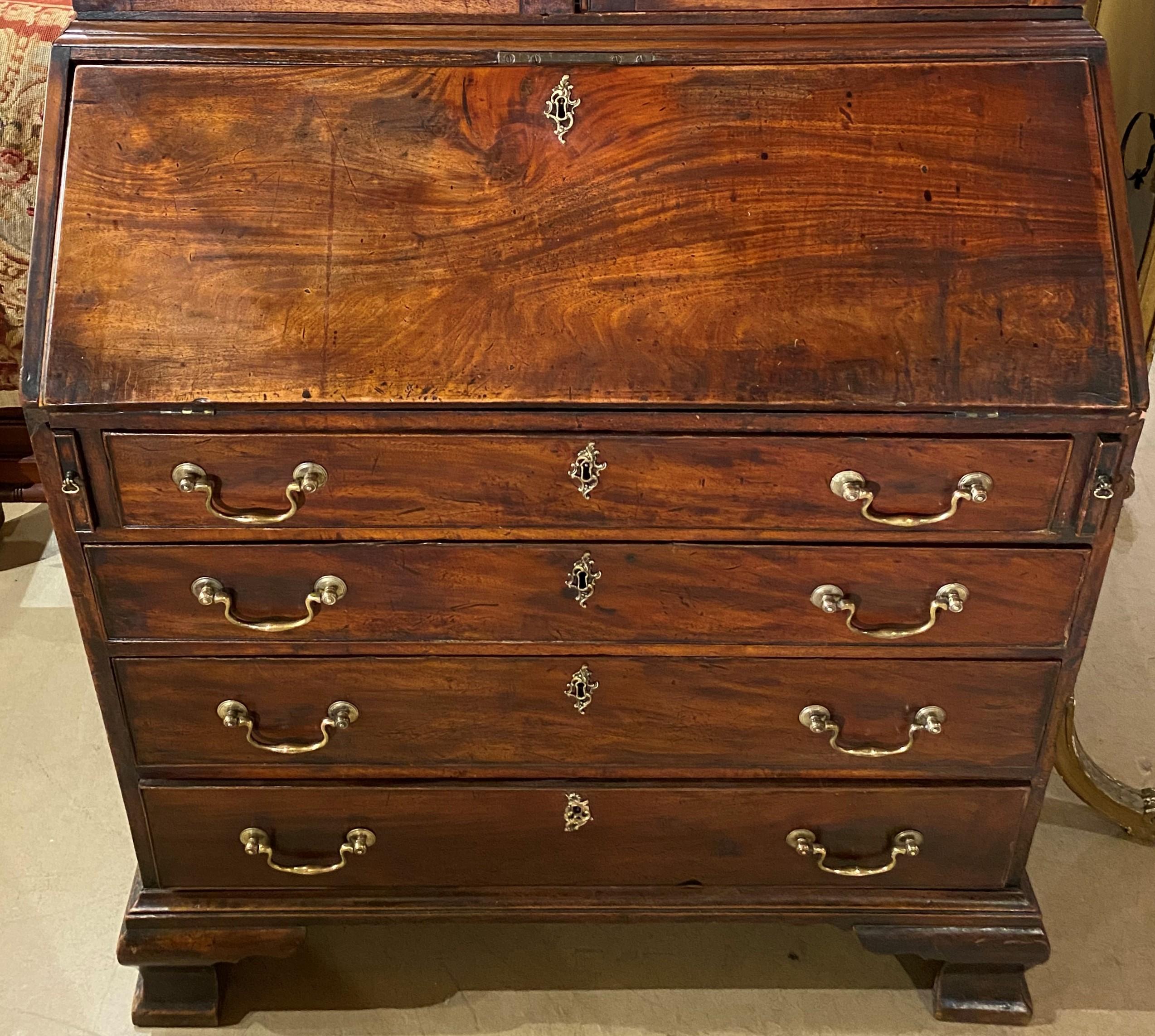 English Georgian Mahogany Secretary Bookcase, circa 1770