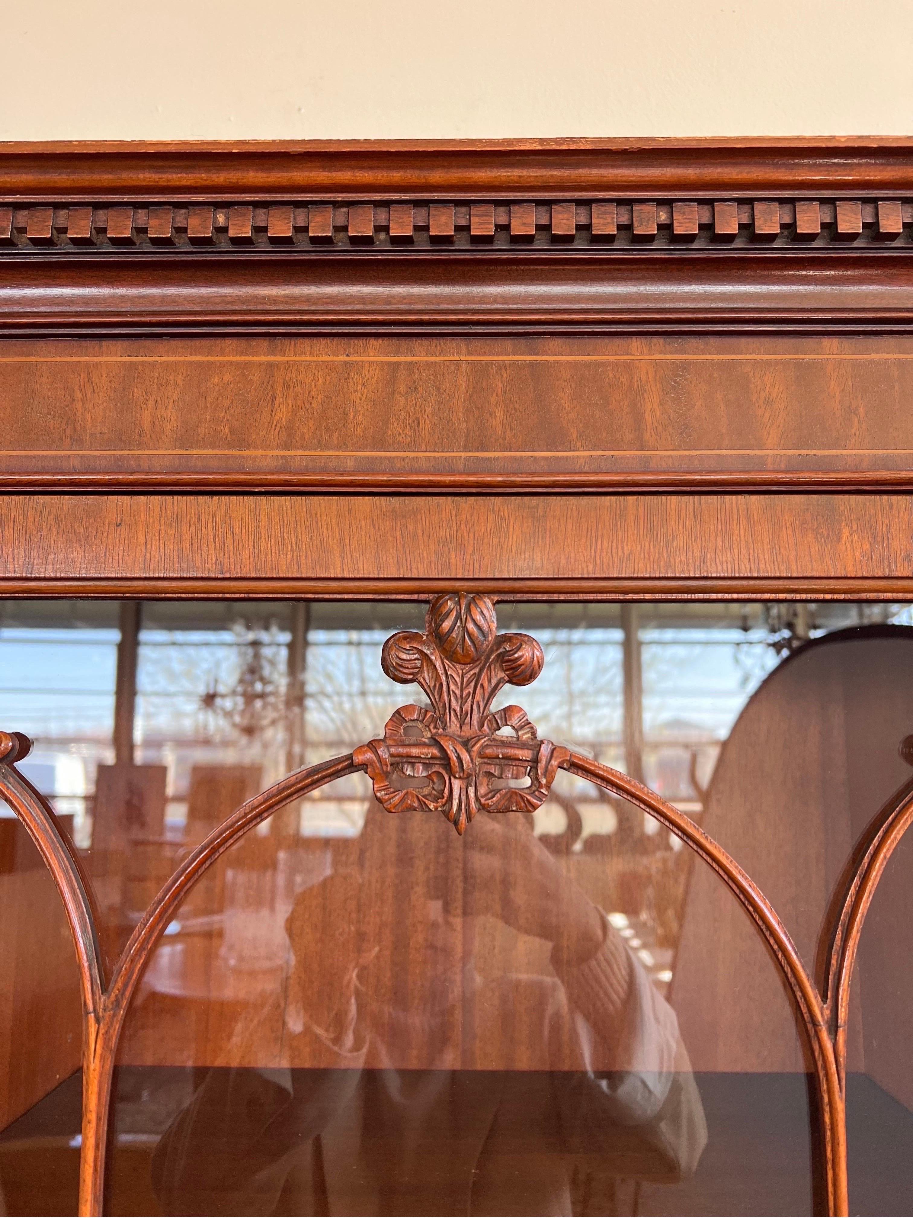 Georgian Mahogany Secretary Buffet China Cabinet Shell Inlay 4