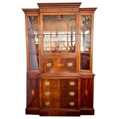 Antique Georgian Mahogany Secretary Buffet China Cabinet Shell Inlay