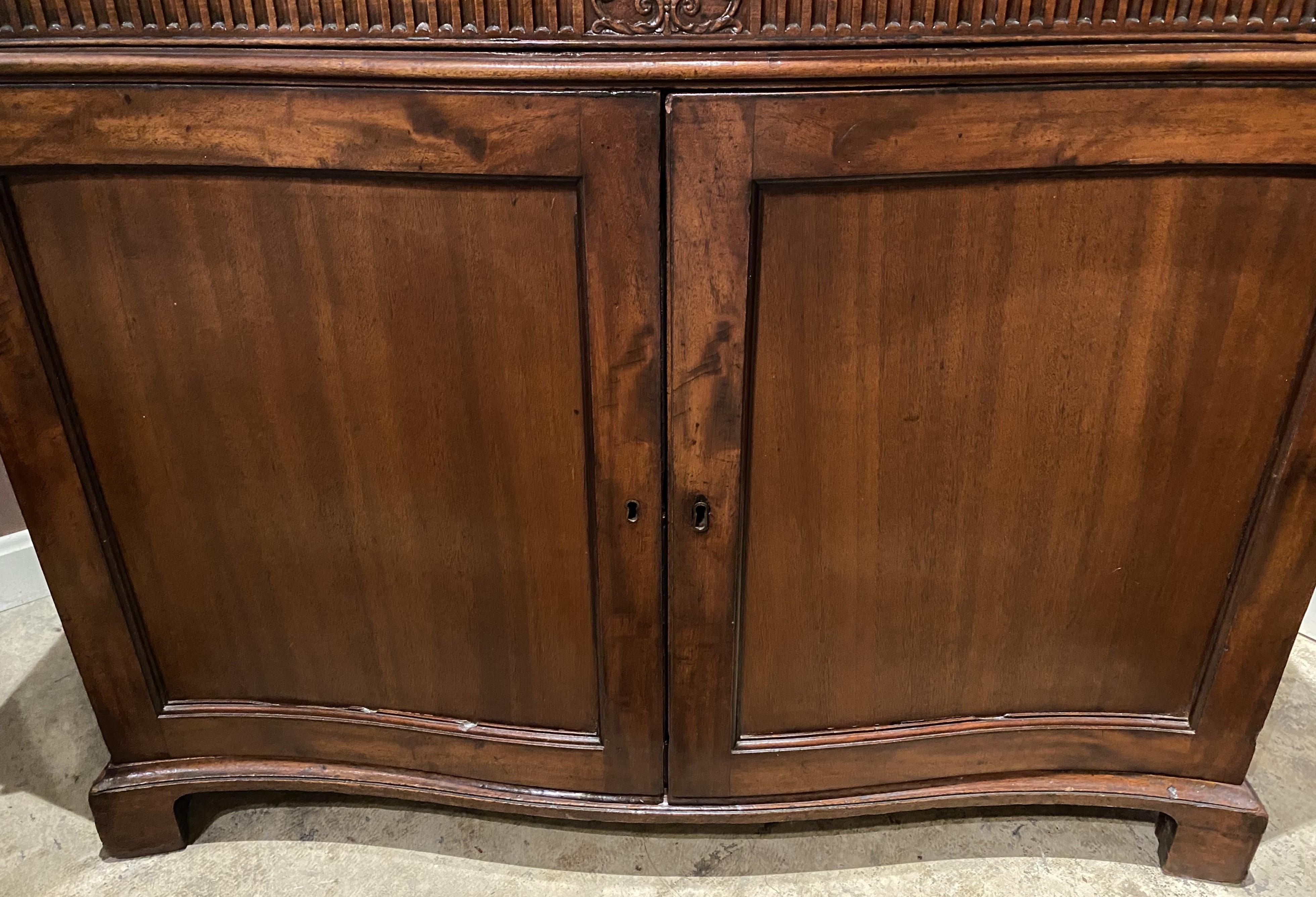 Hand-Carved Georgian Mahogany Serpentine Butler’s Desk or Library Cabinet