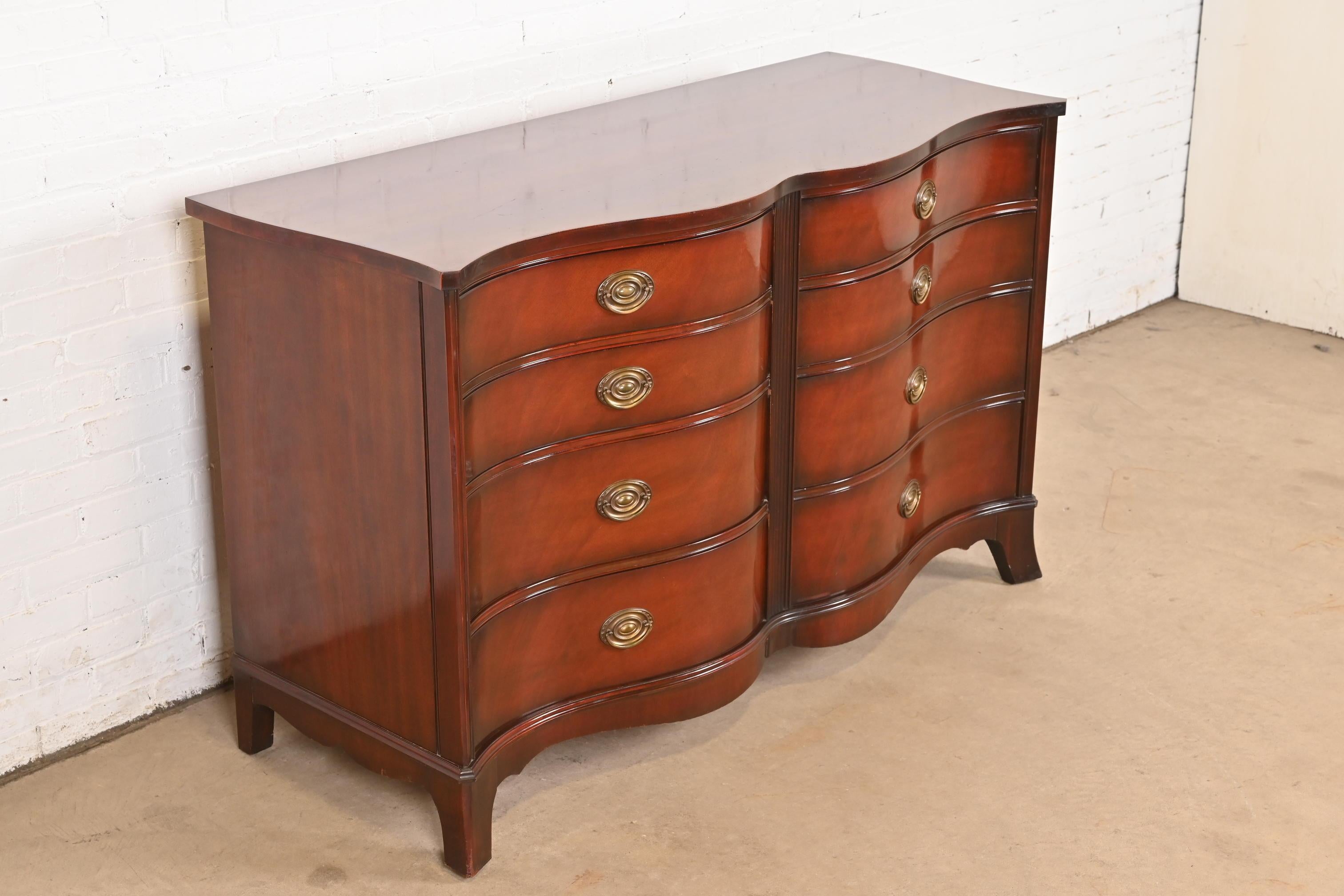 Mid-20th Century Georgian Mahogany Serpentine Front Eight Drawer Dresser by White Furniture For Sale