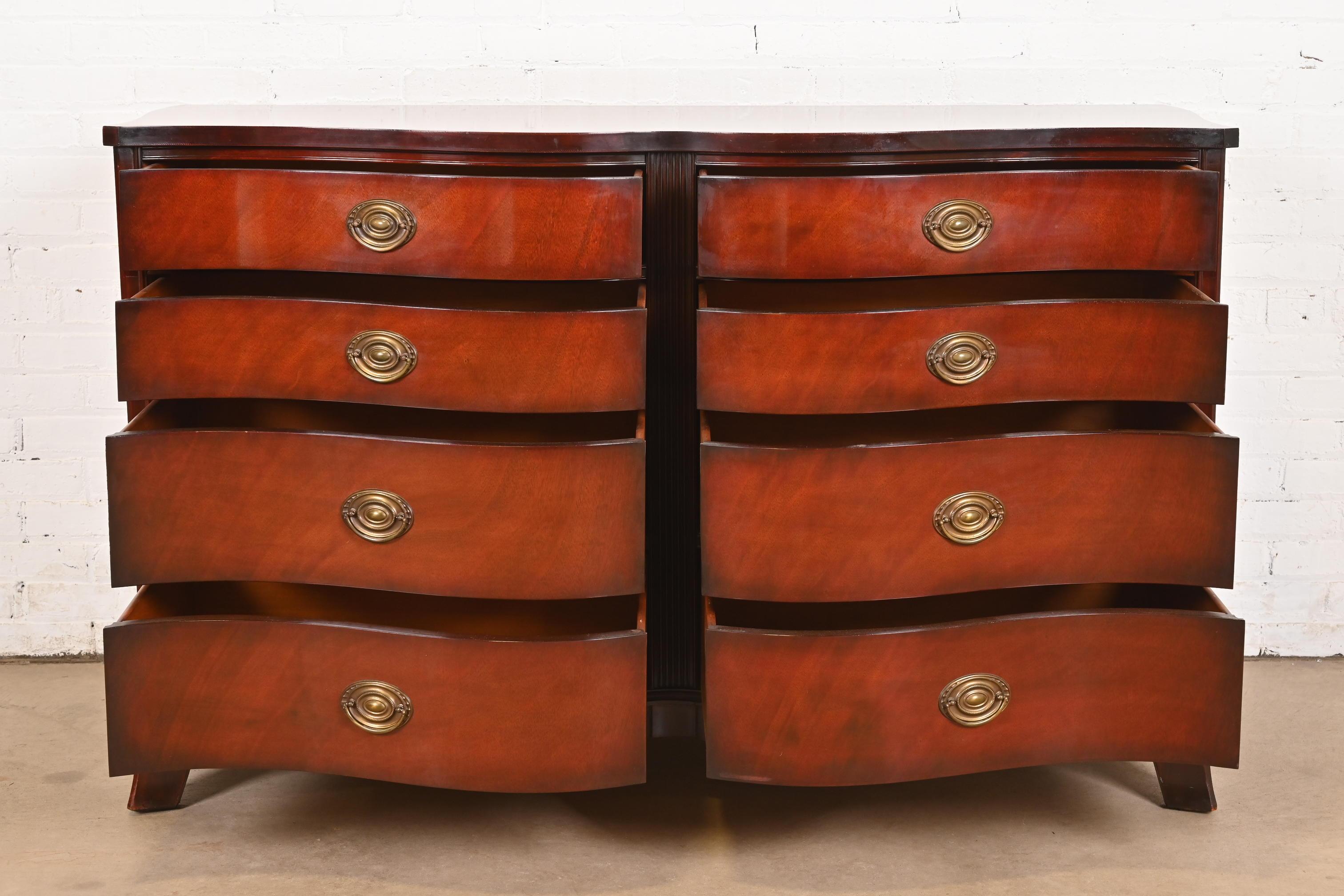 Brass Georgian Mahogany Serpentine Front Eight Drawer Dresser by White Furniture For Sale
