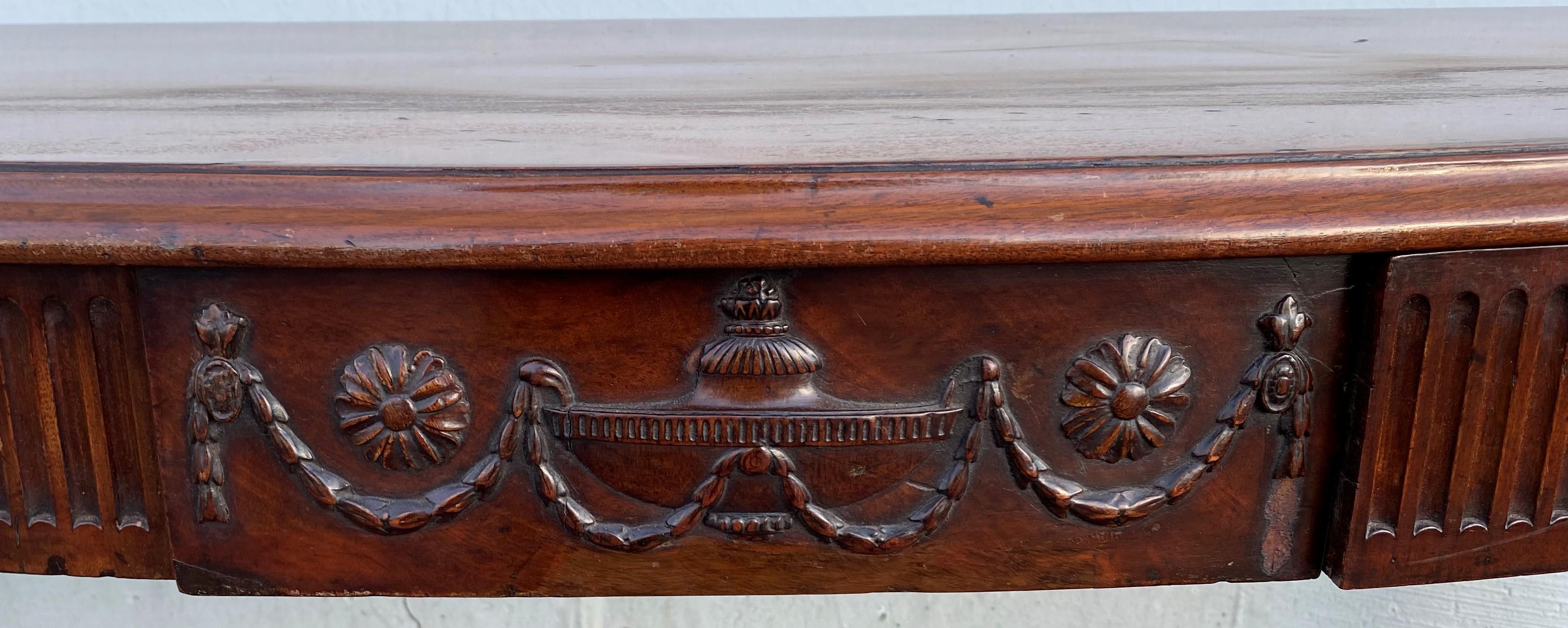 English Georgian Mahogany Serpentine Two Drawer Sideboard, Serving or Console Table For Sale