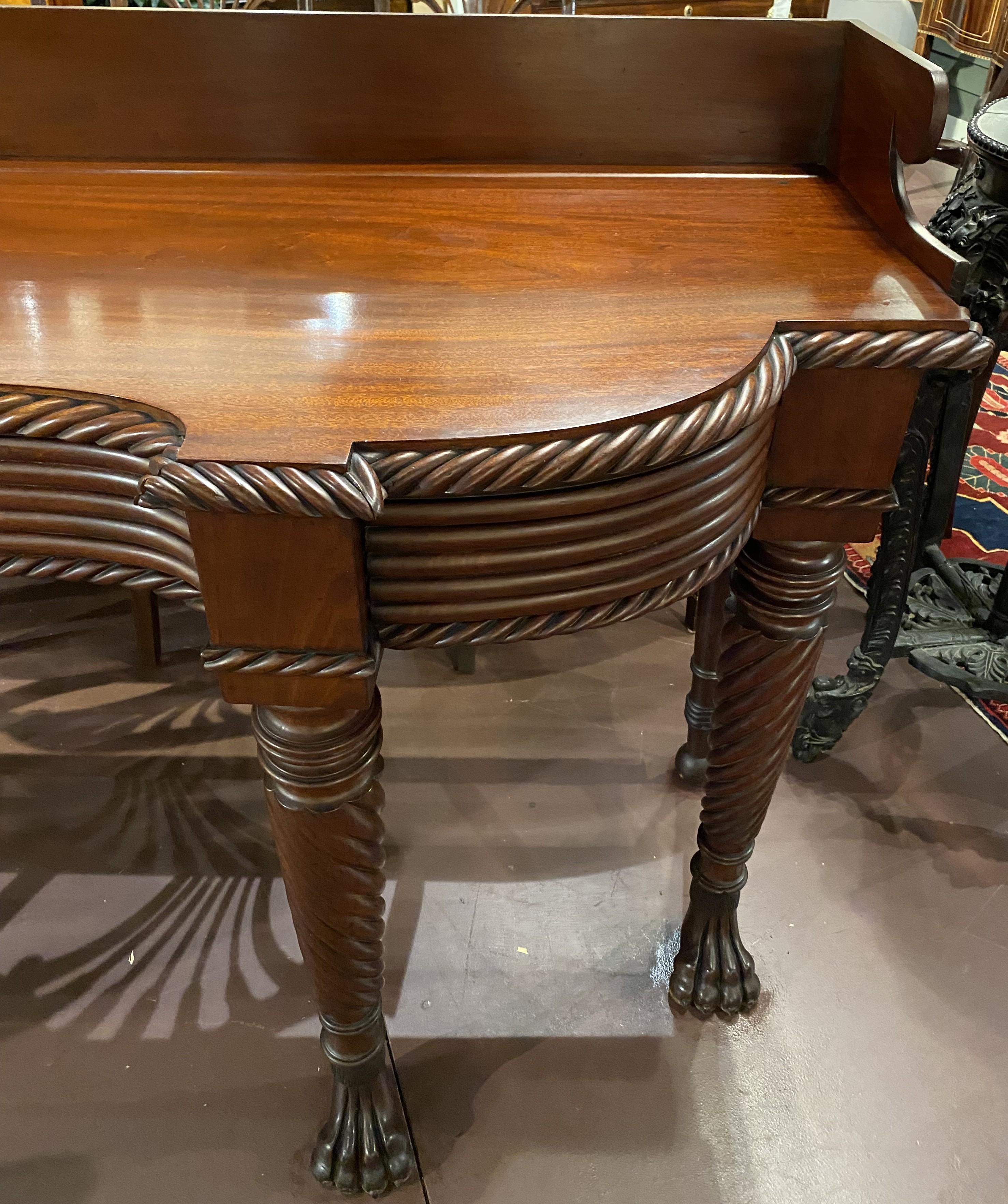 Hand-Carved Georgian Mahogany Server with Shaped Splash Rail and Gadrooned Edge Top For Sale