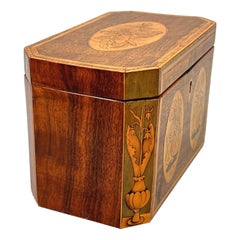 Georgian Mahogany Tea Caddy With Floral Inlaid Decoration