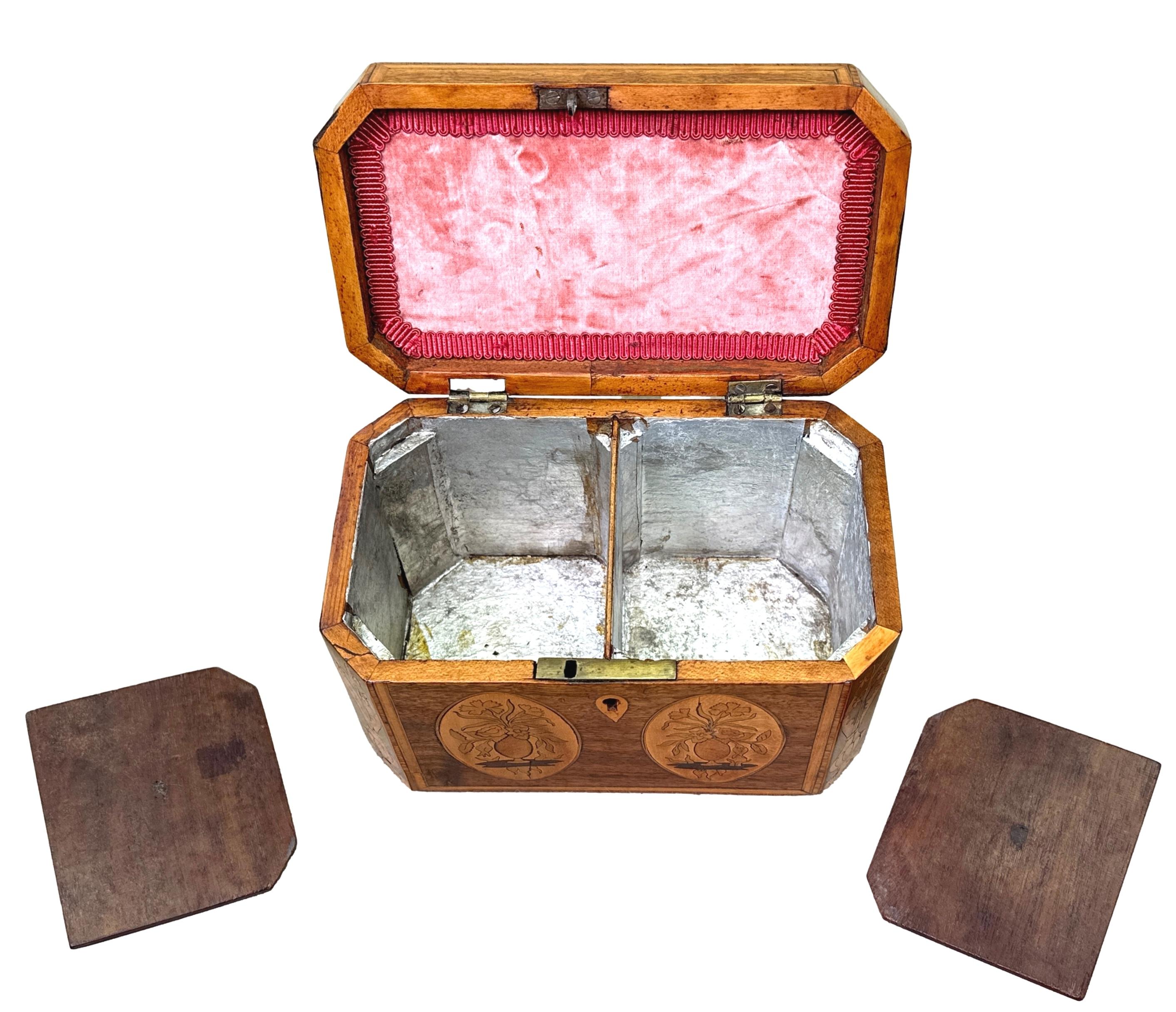 Caja de té georgiana de caoba con incrustaciones florales en Bueno estado para la venta en Bedfordshire, GB