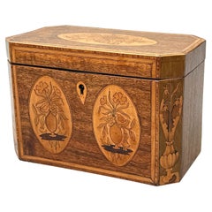 Georgian Mahogany Tea Caddy With Floral Inlaid Decoration