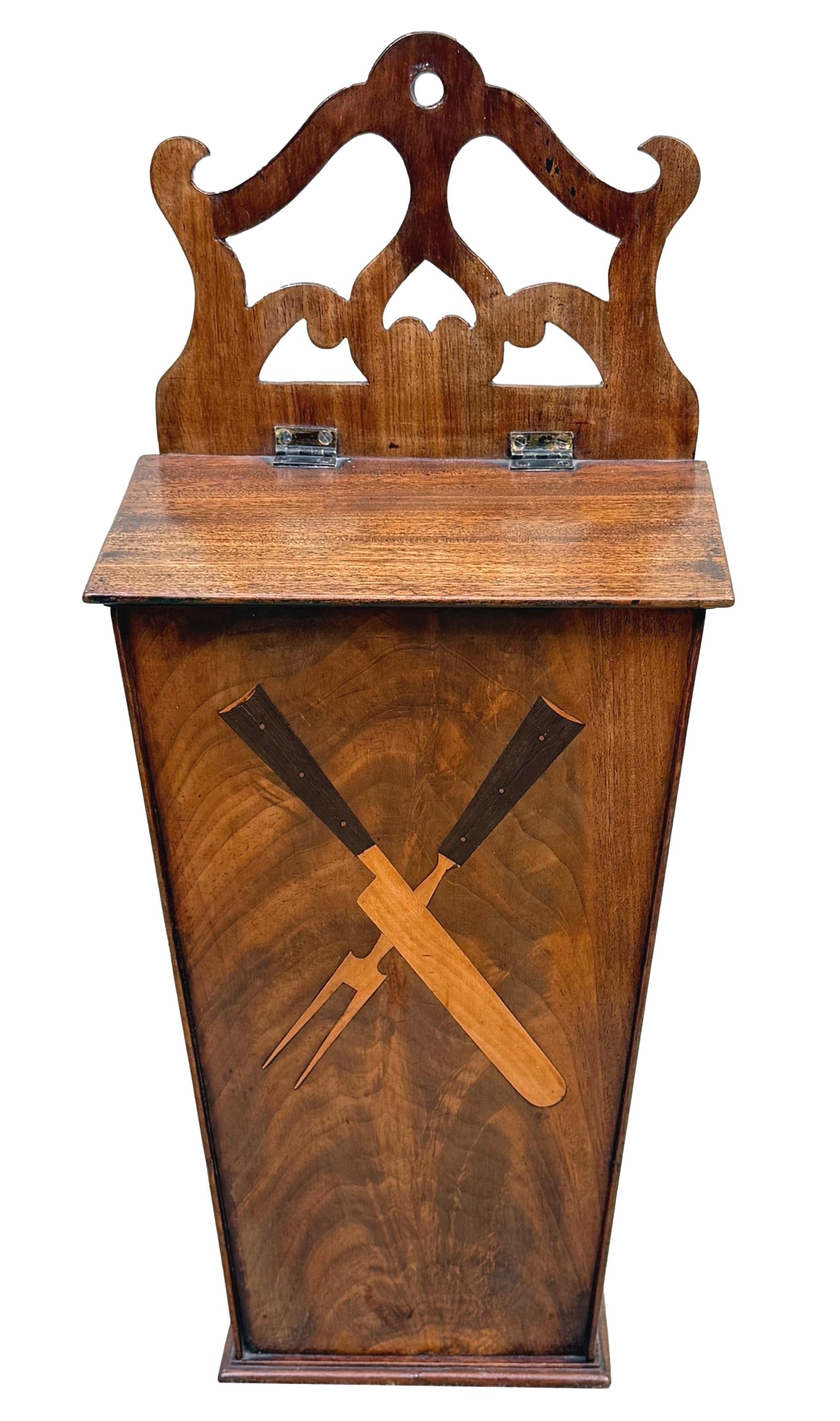 Georgian Mahogany Wall Hanging Cutlery Or Candle Box For Sale 3